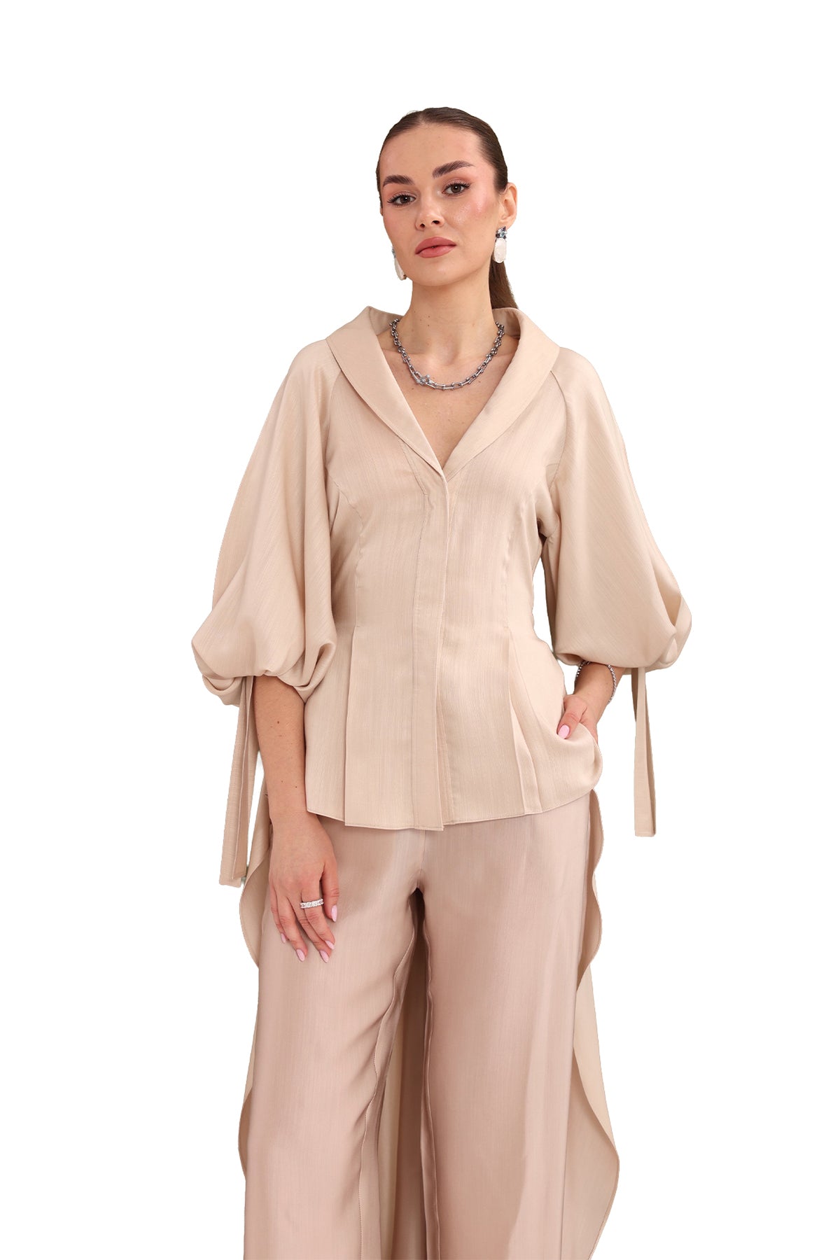 Beige Draped-Back Top-3