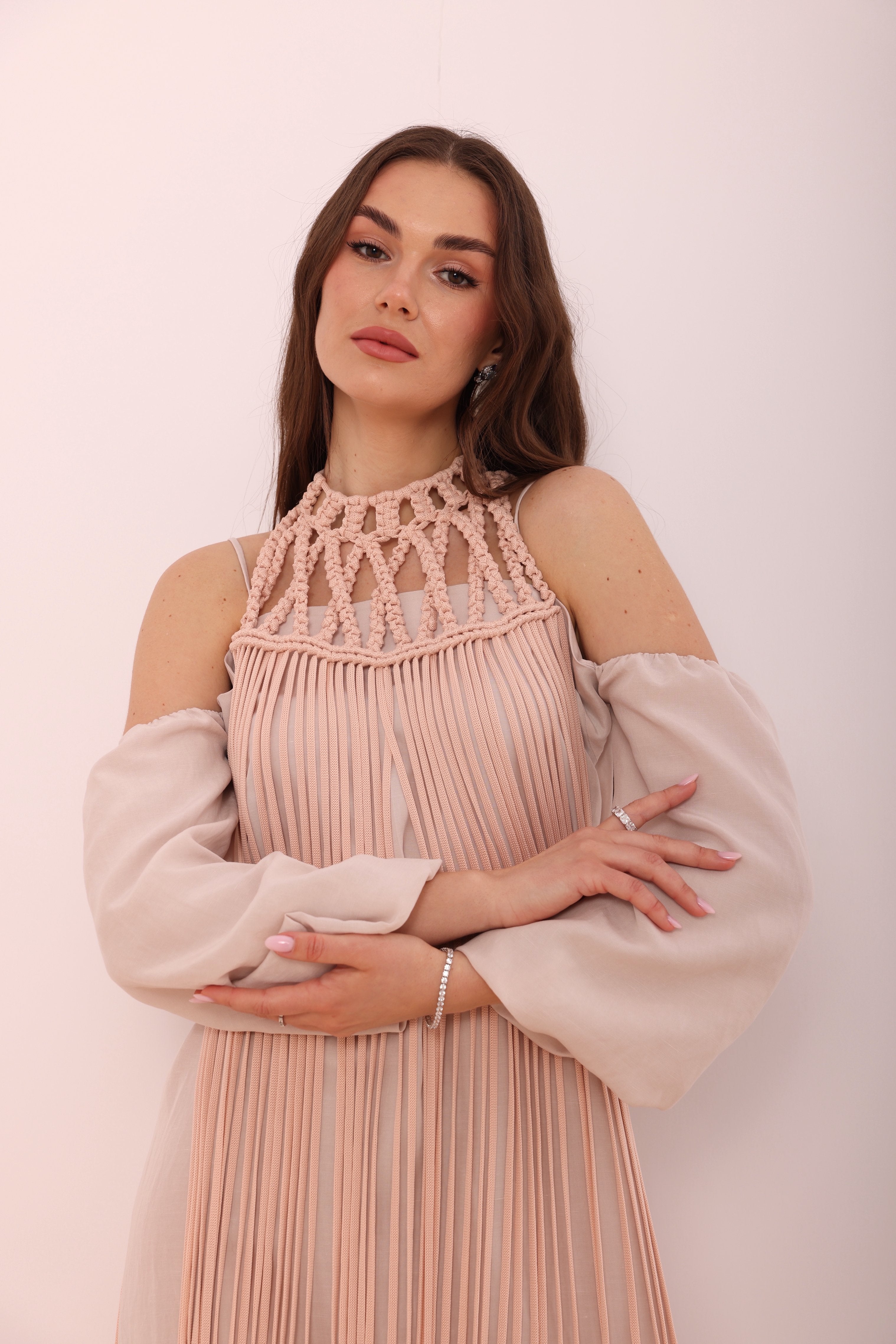 Blush Fringed Macramé Top-5