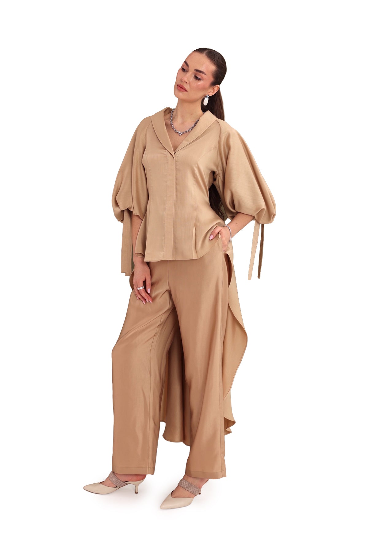Golden Tan Draped-Back Top-6
