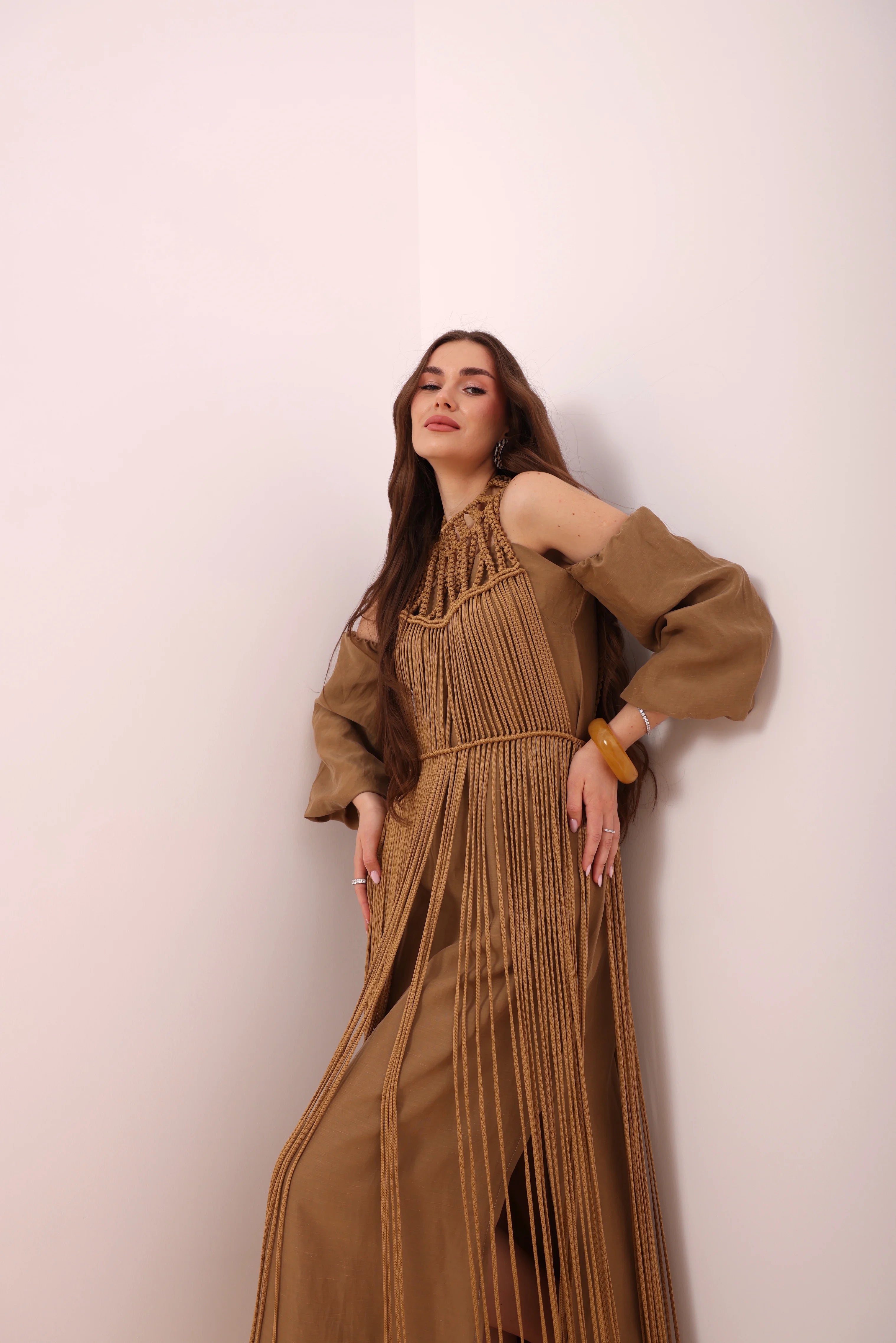 Camel Fringed Macramé Top-3