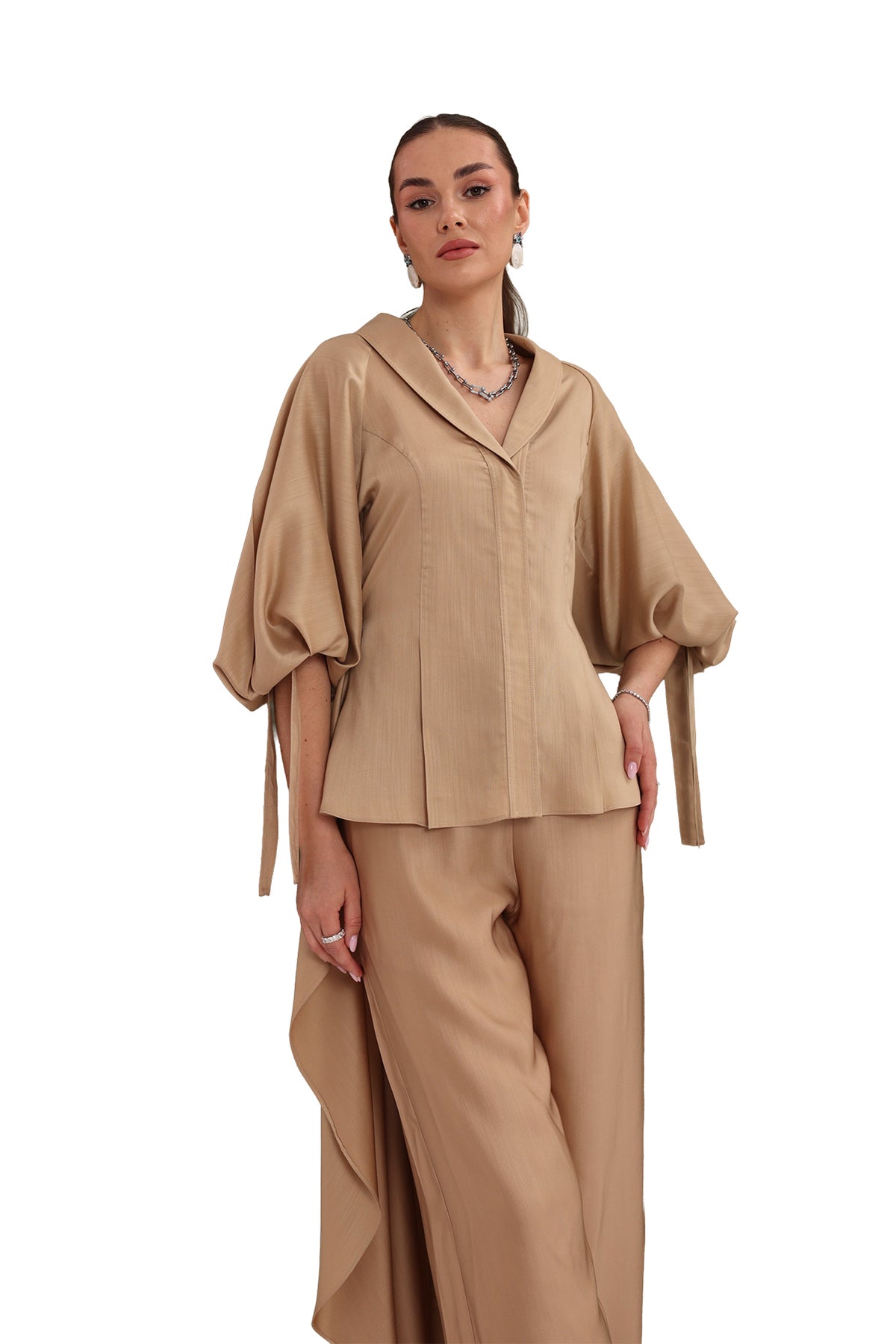 Golden Tan Draped-Back Top-7
