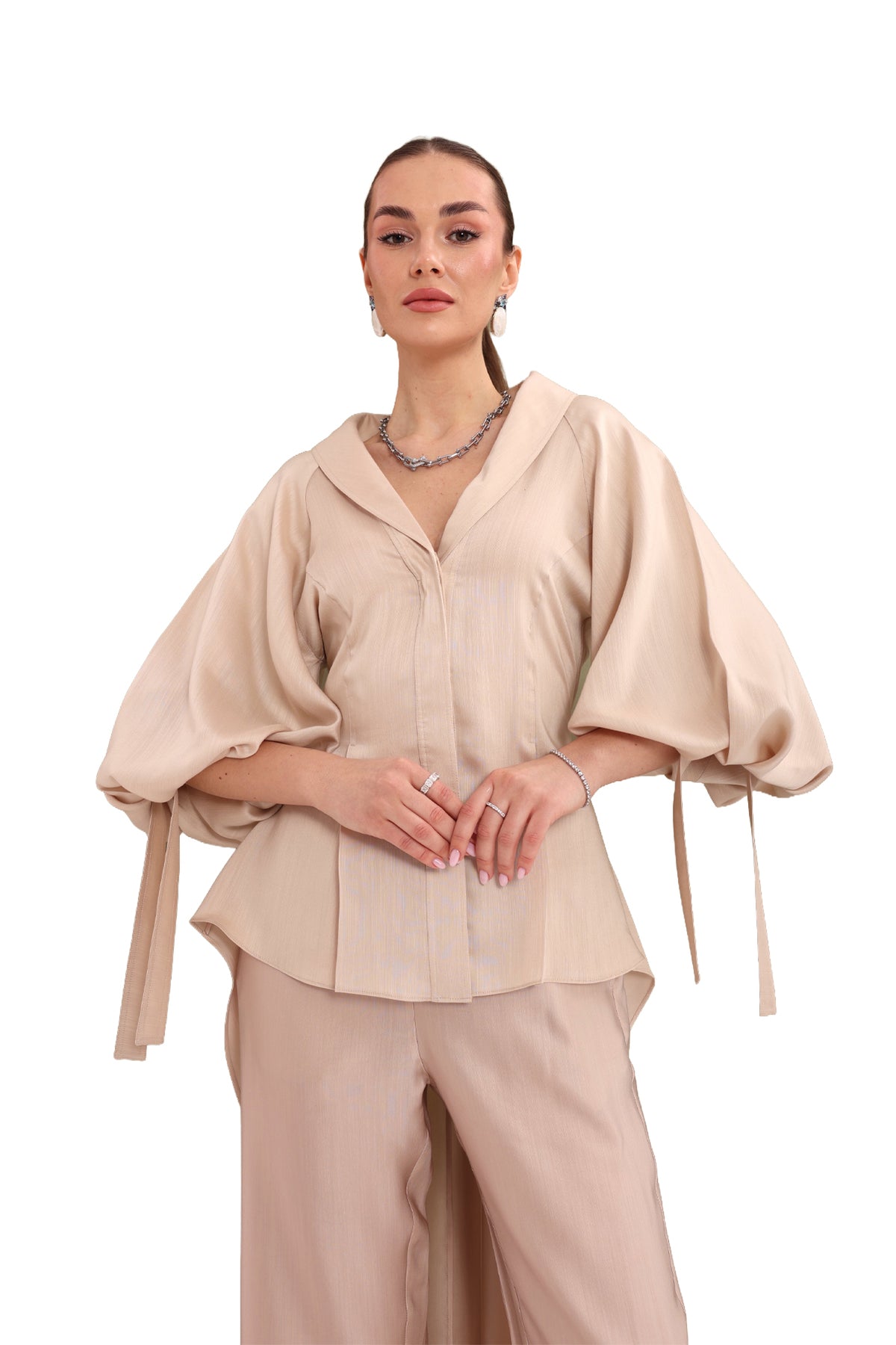 Beige Draped-Back Top