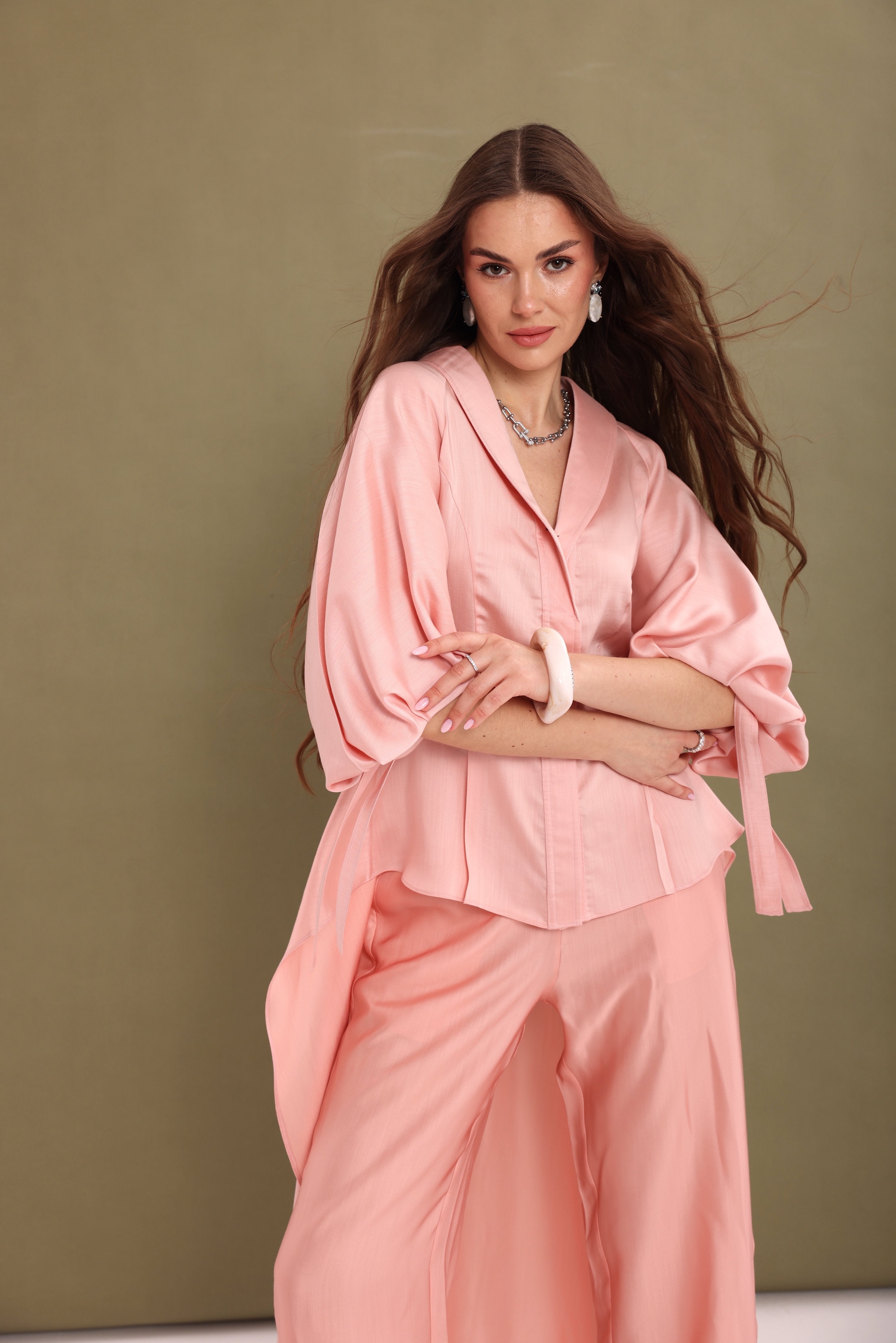 Blush Woven Draped-Back Top-2