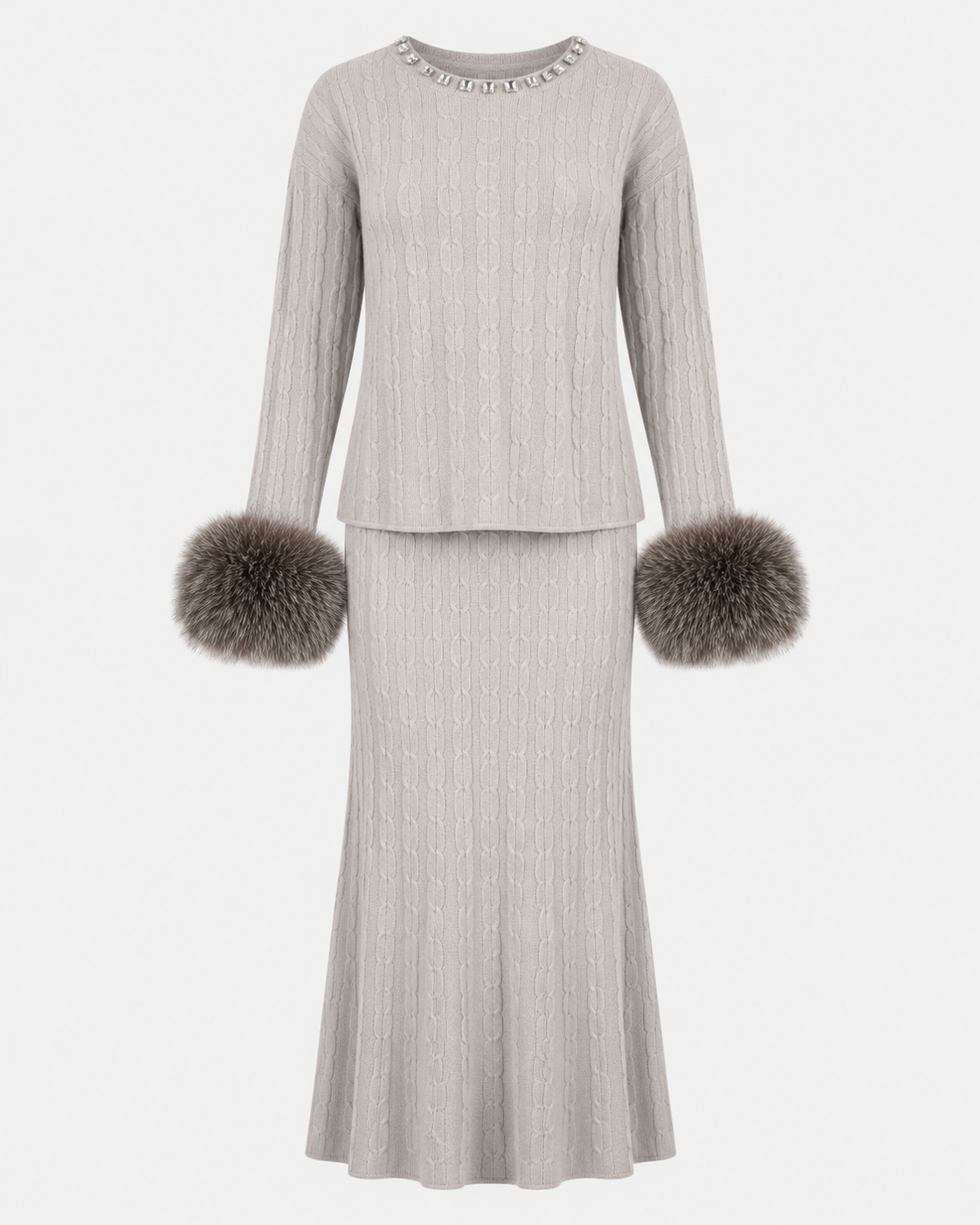 Grey Cashmere Skirt Set-1