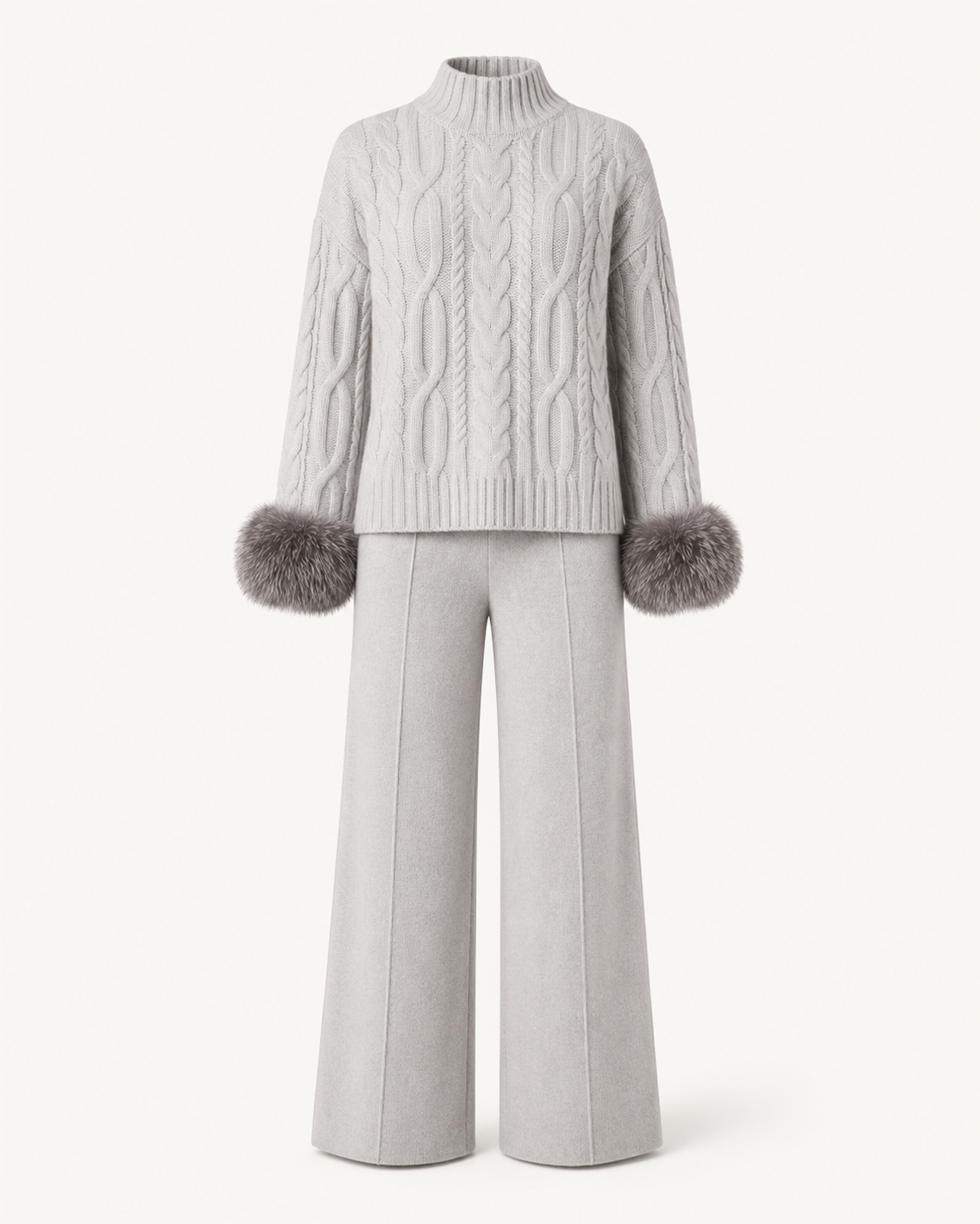 Grey Cashmere Two-Piece Pants Set-1