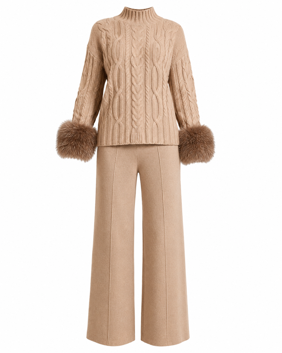 Camel Cashmere Two-Piece Pants Set-1
