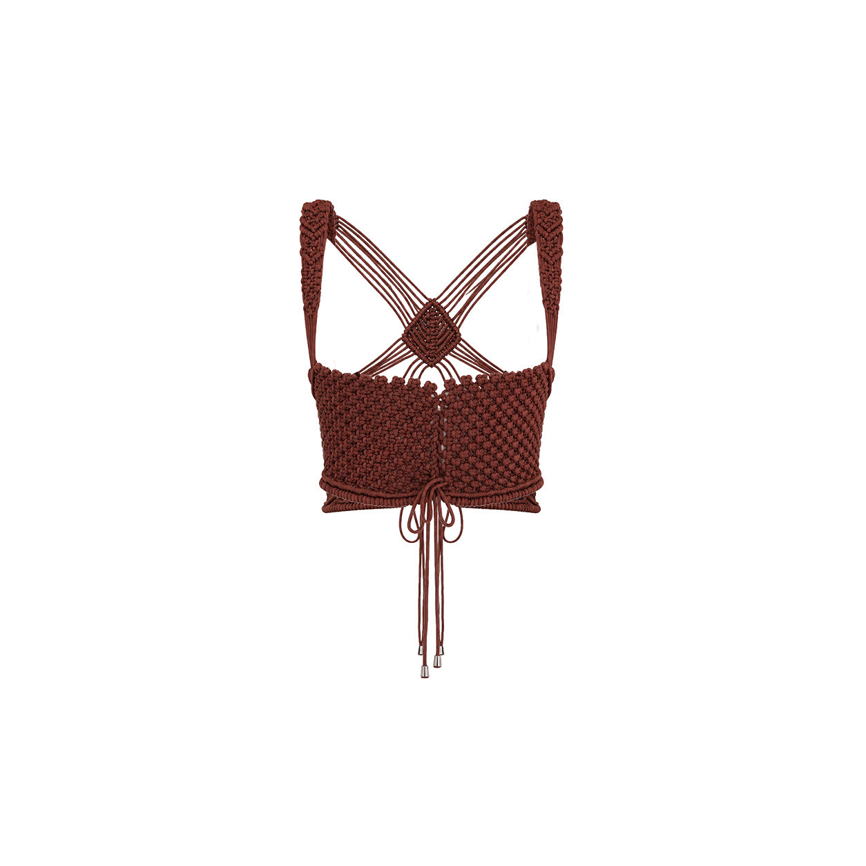 Brown Lace-Up Macramé Corset Belt