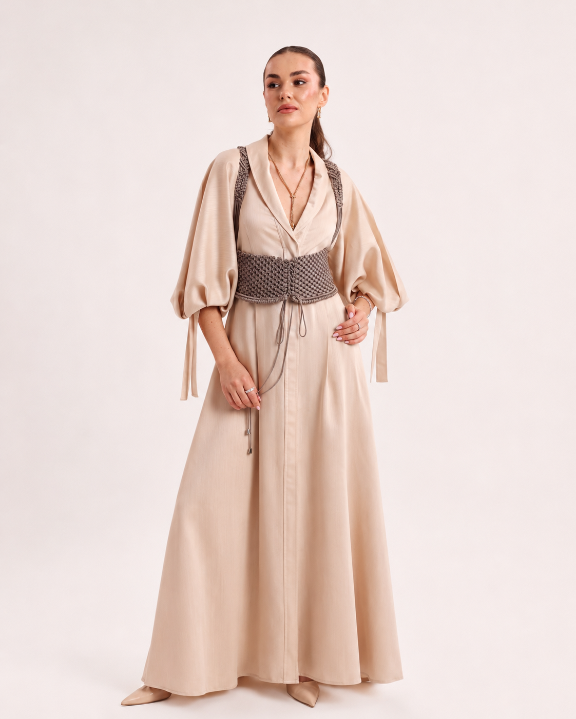 Grey Lace-Up Macramé Corset Belt-2