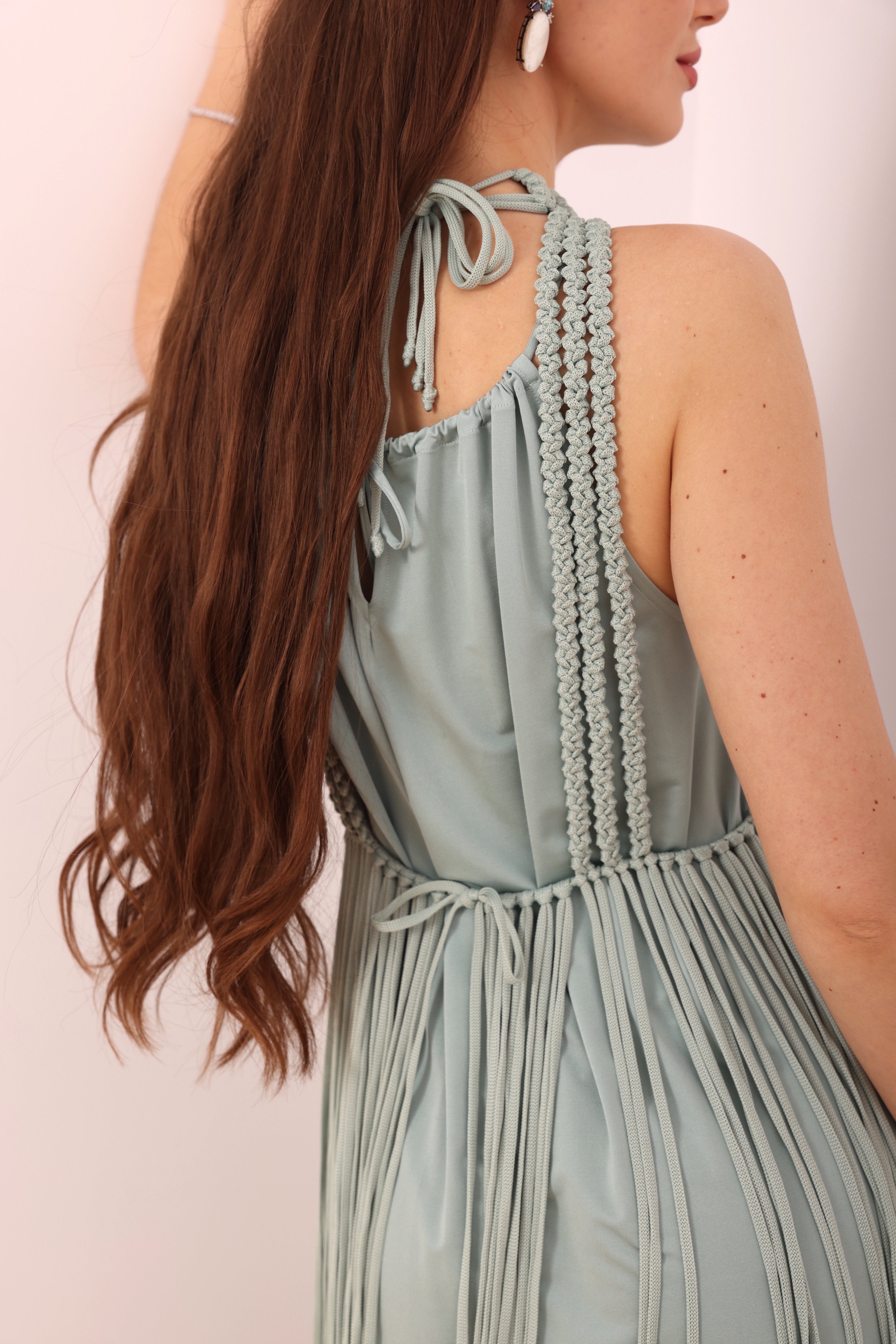 Aqua Fringed Macramé Top-4