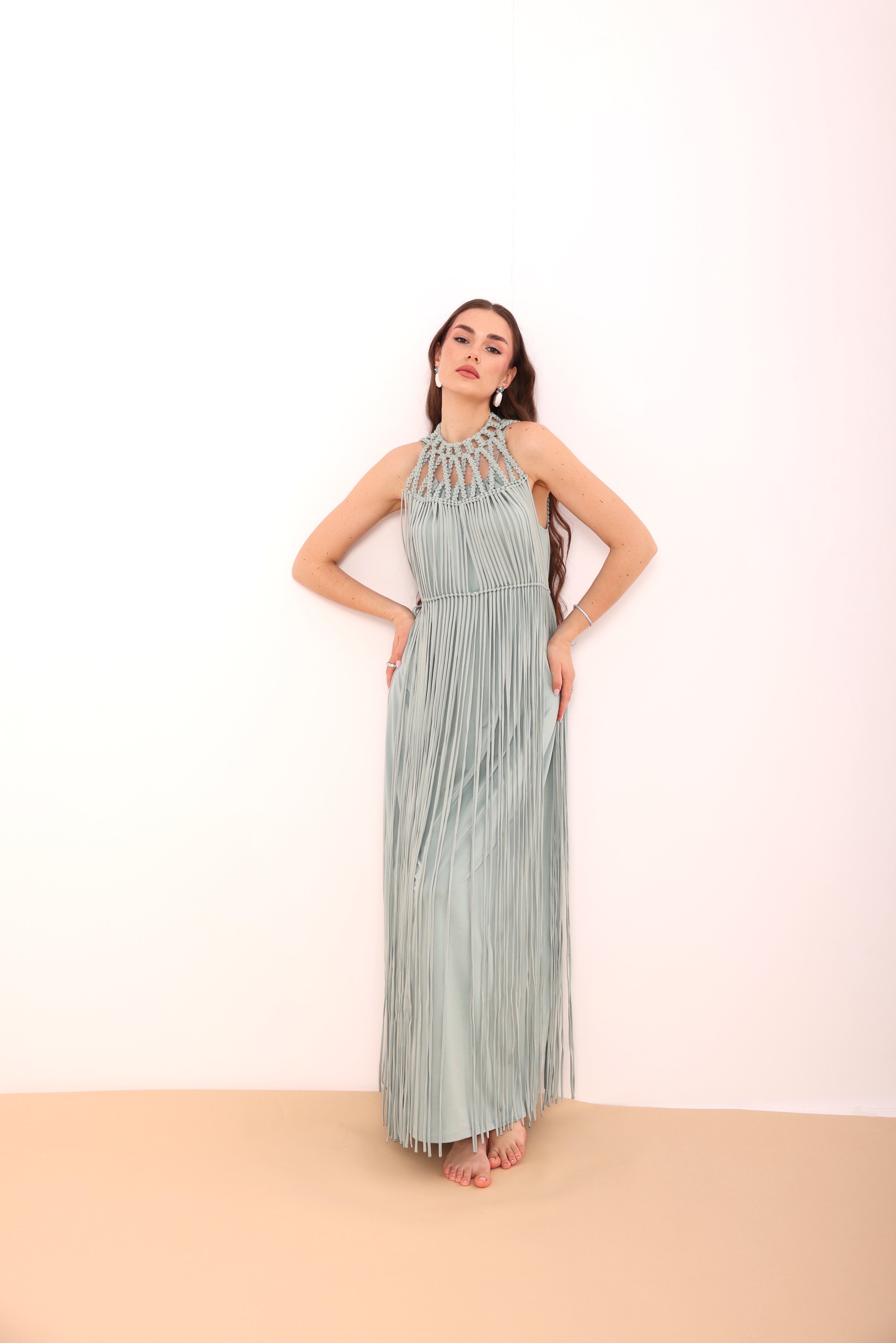 Aqua Fringed Macramé Top-2