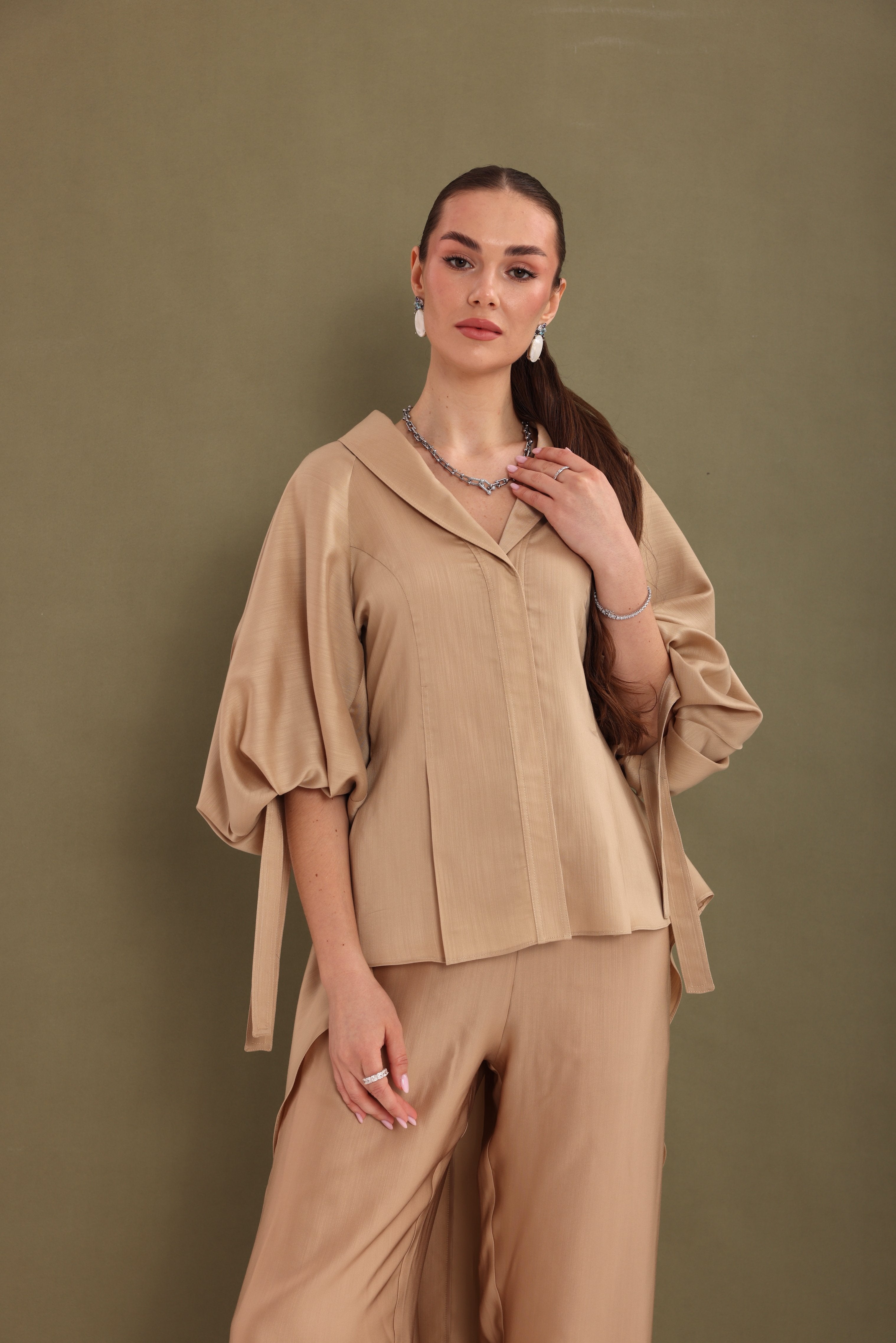 Golden Tan Draped-Back Top-2