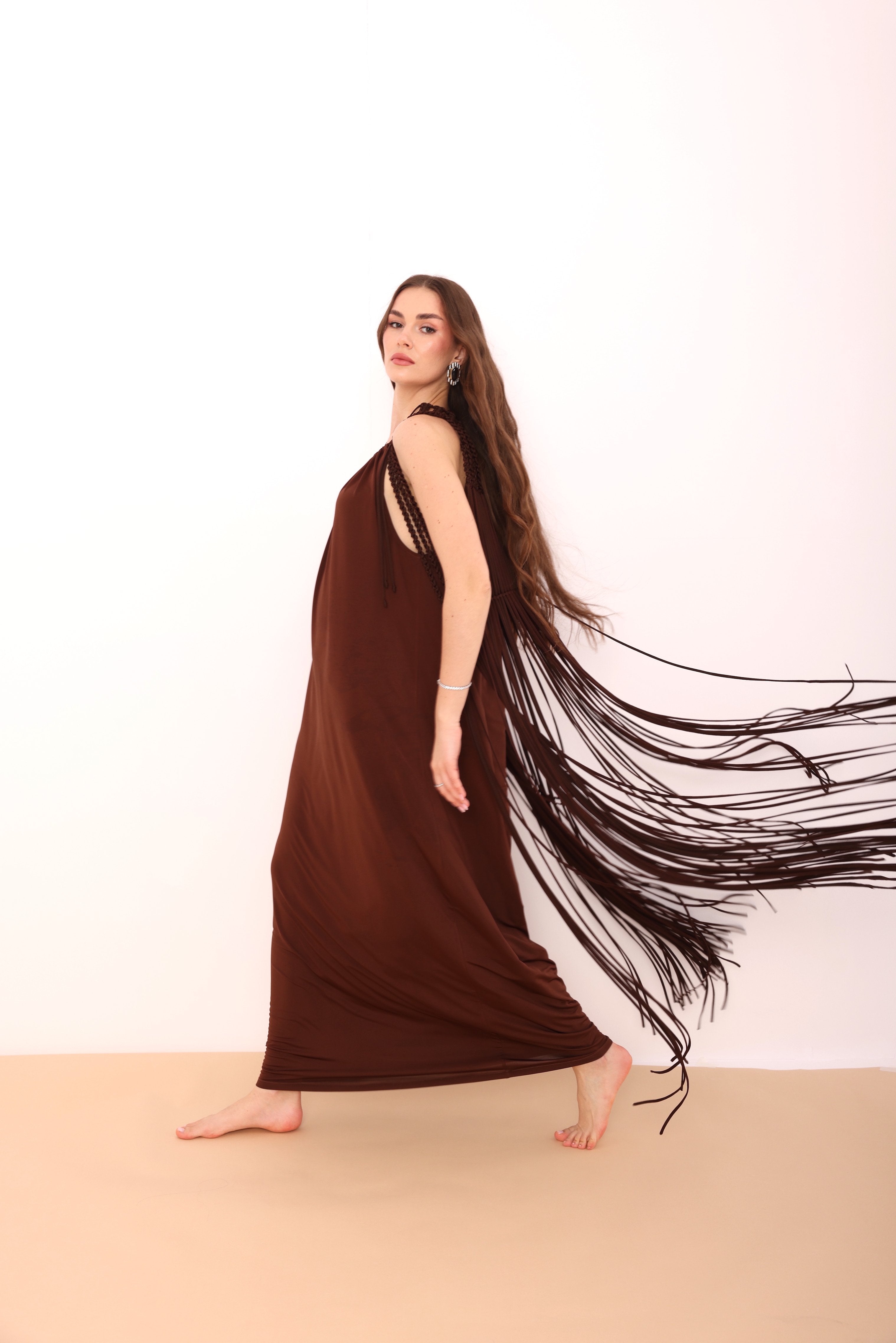 Chocolate Fringed Macramé Top-10