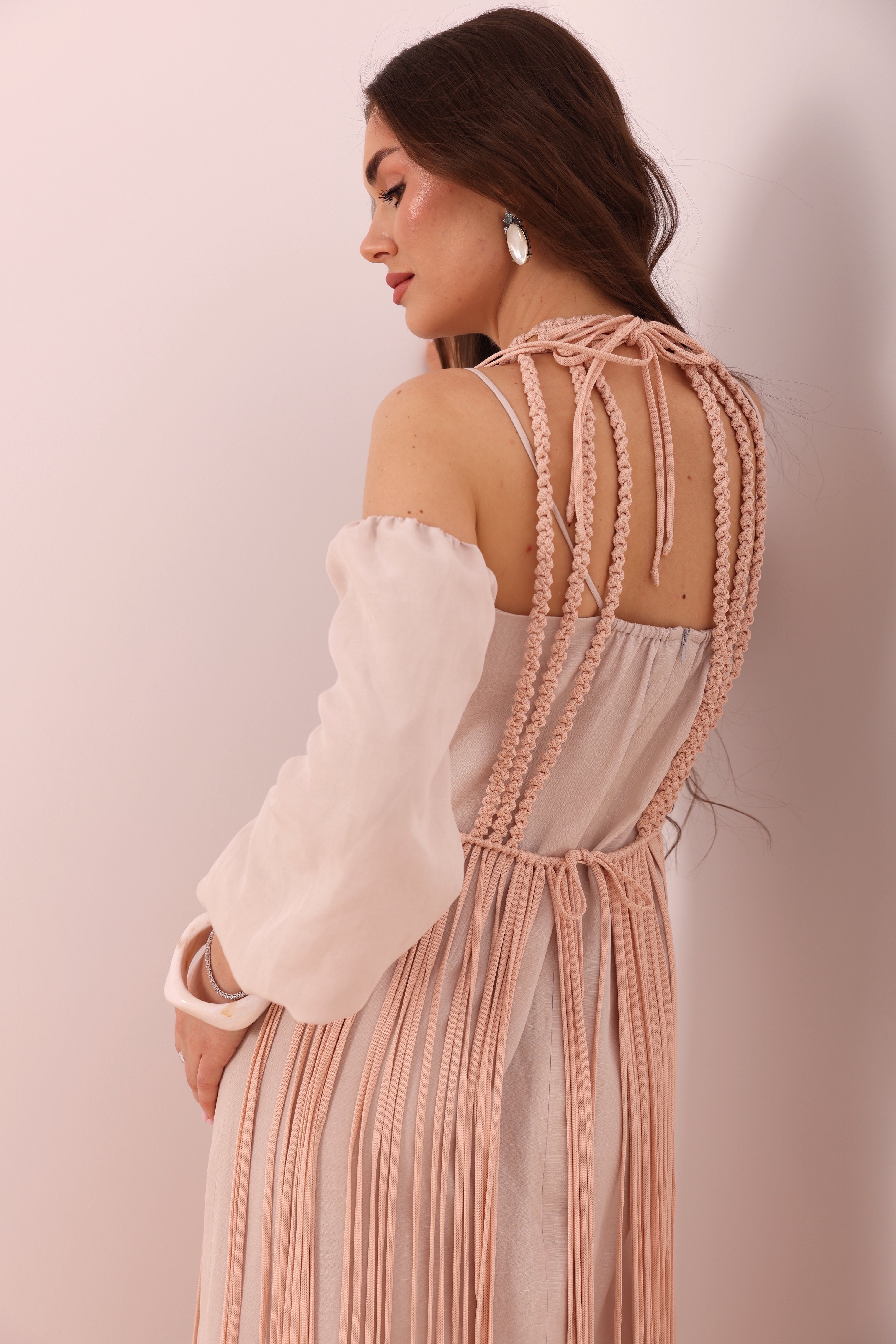 Blush Fringed Macramé Top-7