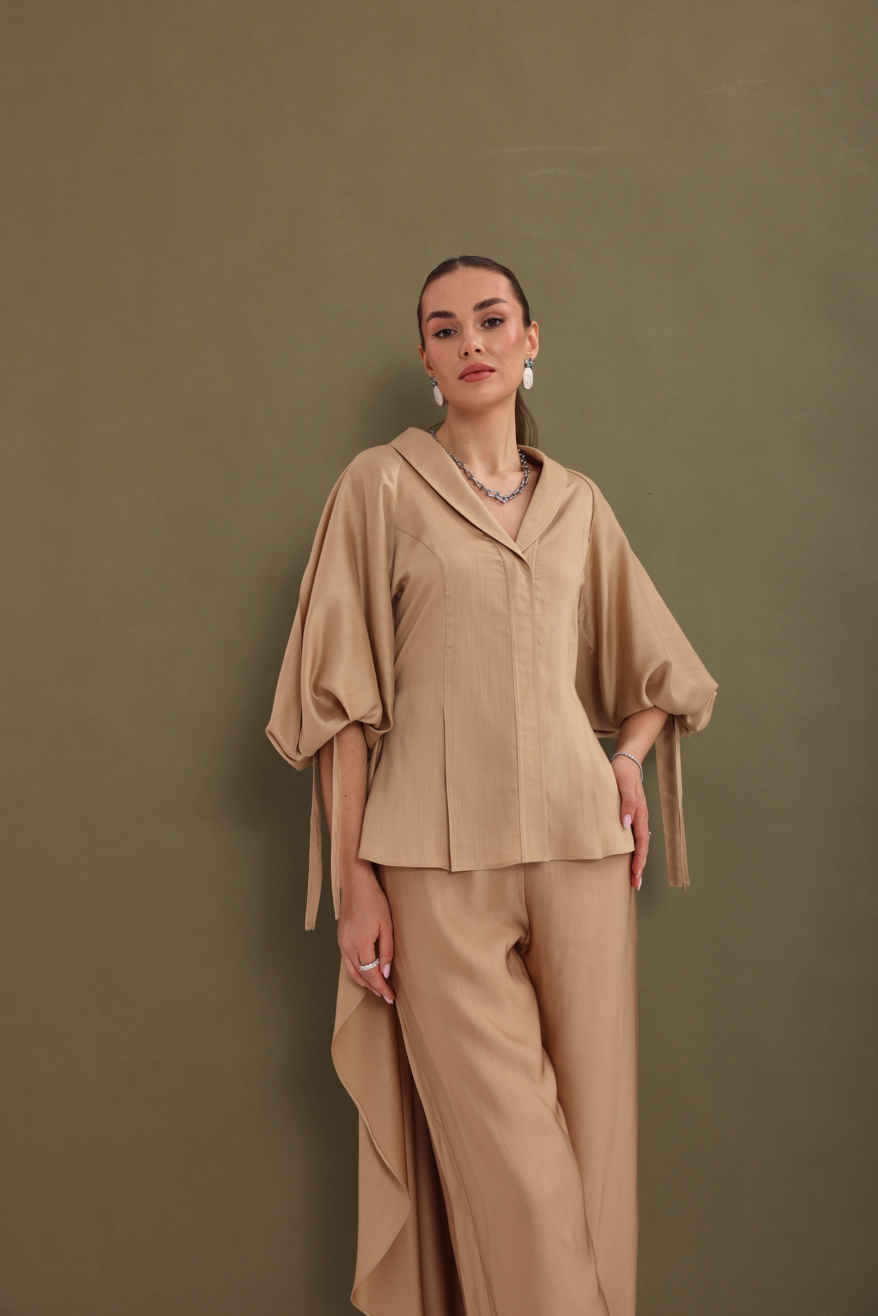 Golden Tan Draped-Back Top-7