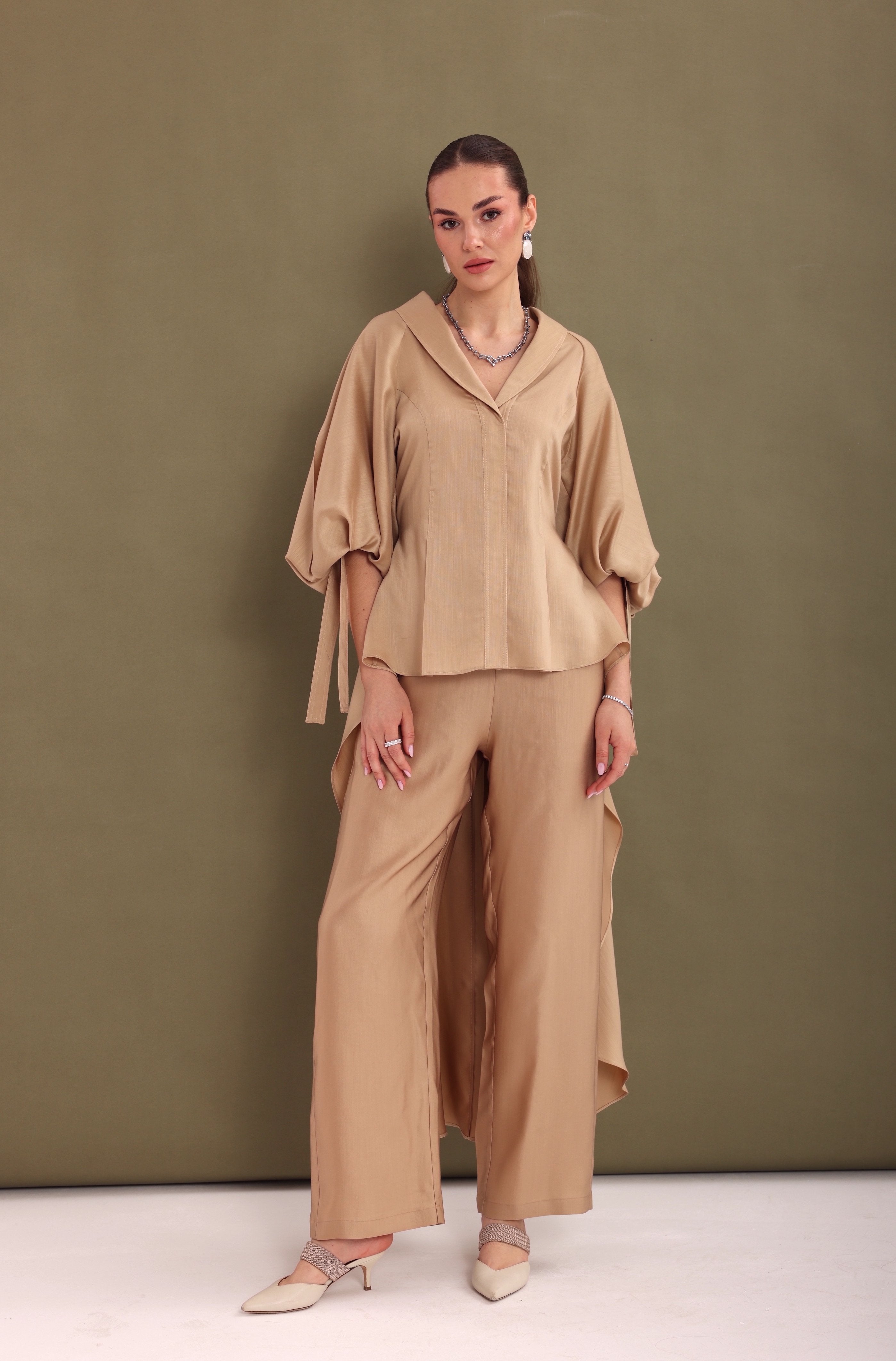 Golden Tan Draped-Back Top-3