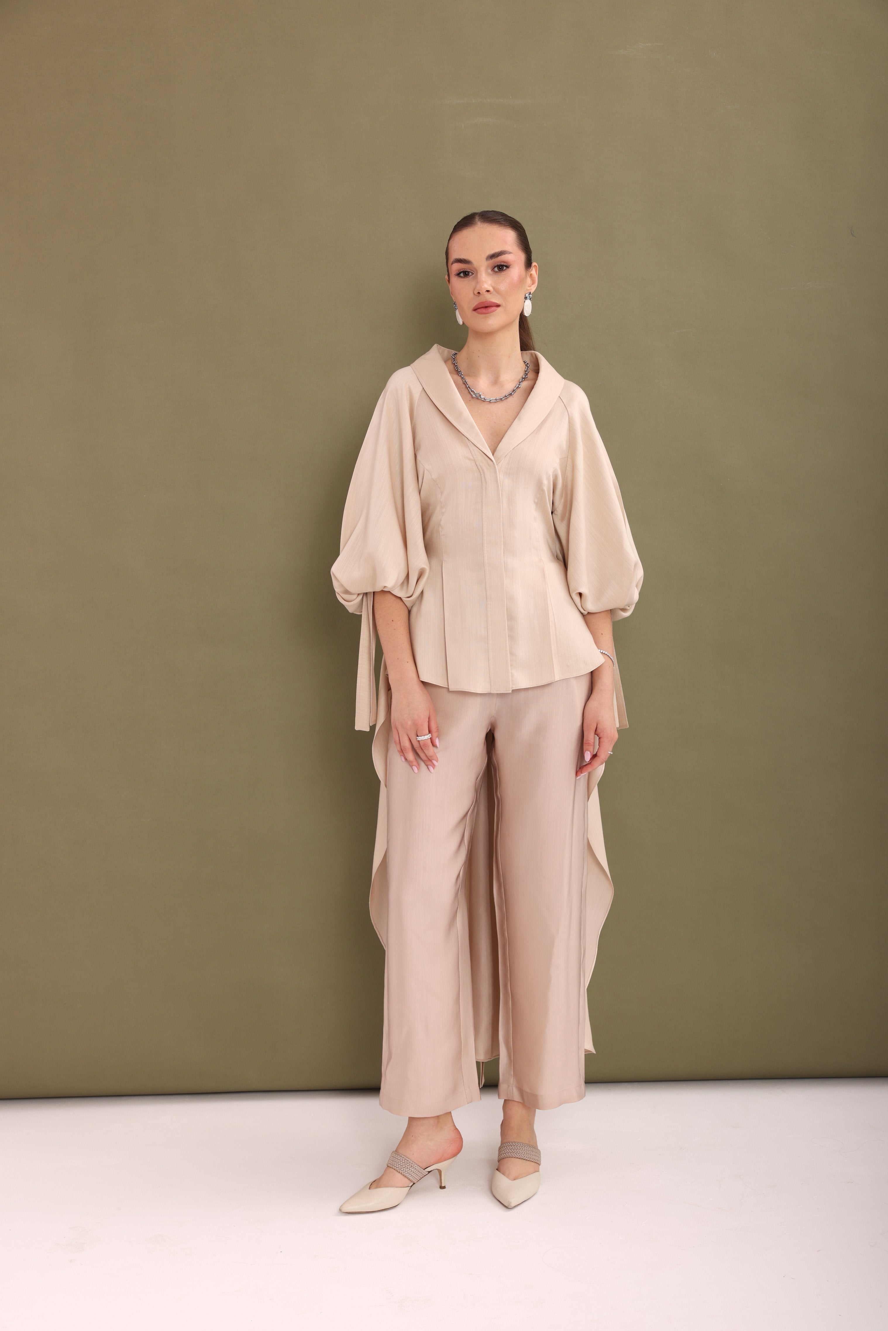 Beige Straight-Leg Trousers-4
