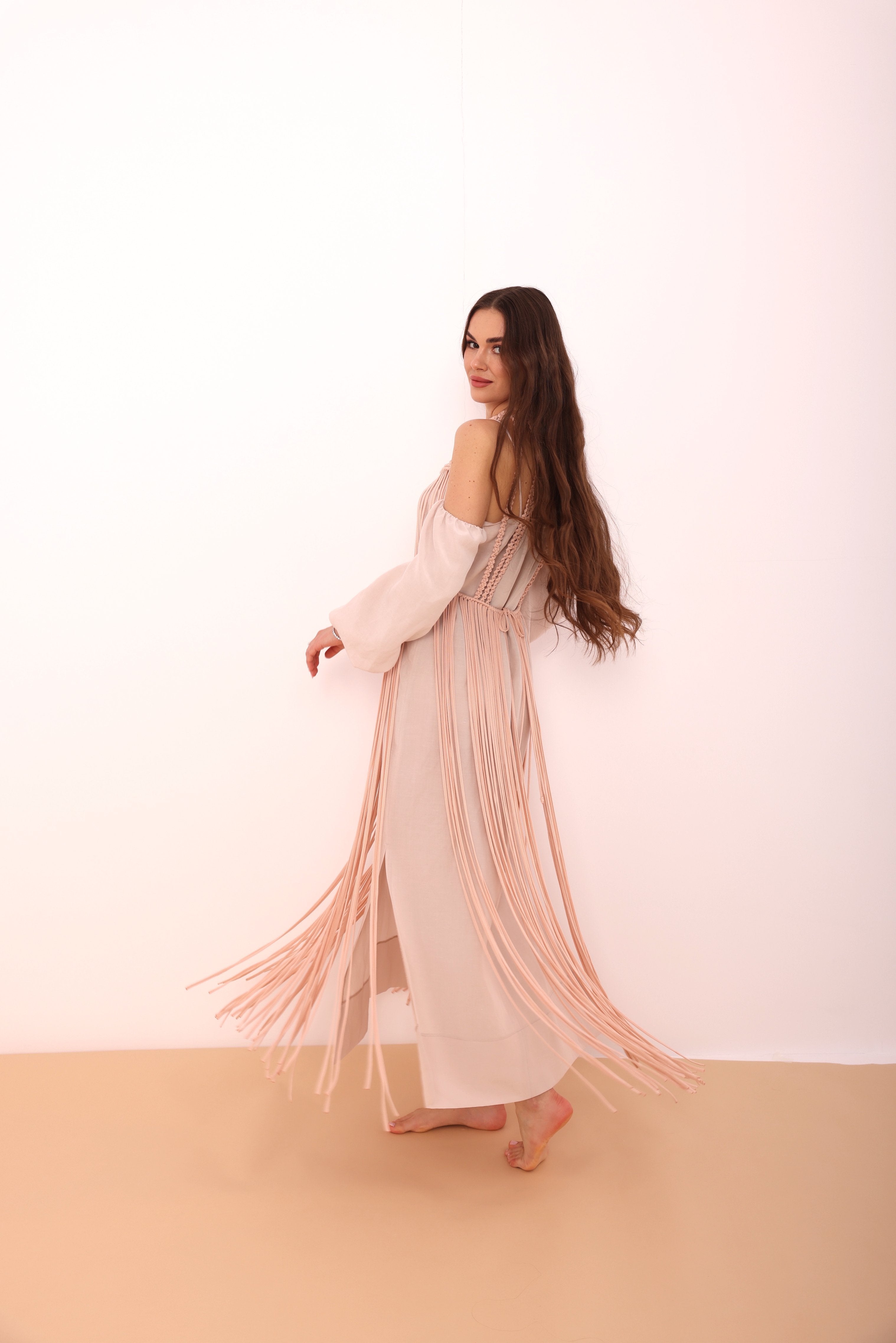 Blush Fringed Macramé Top-4