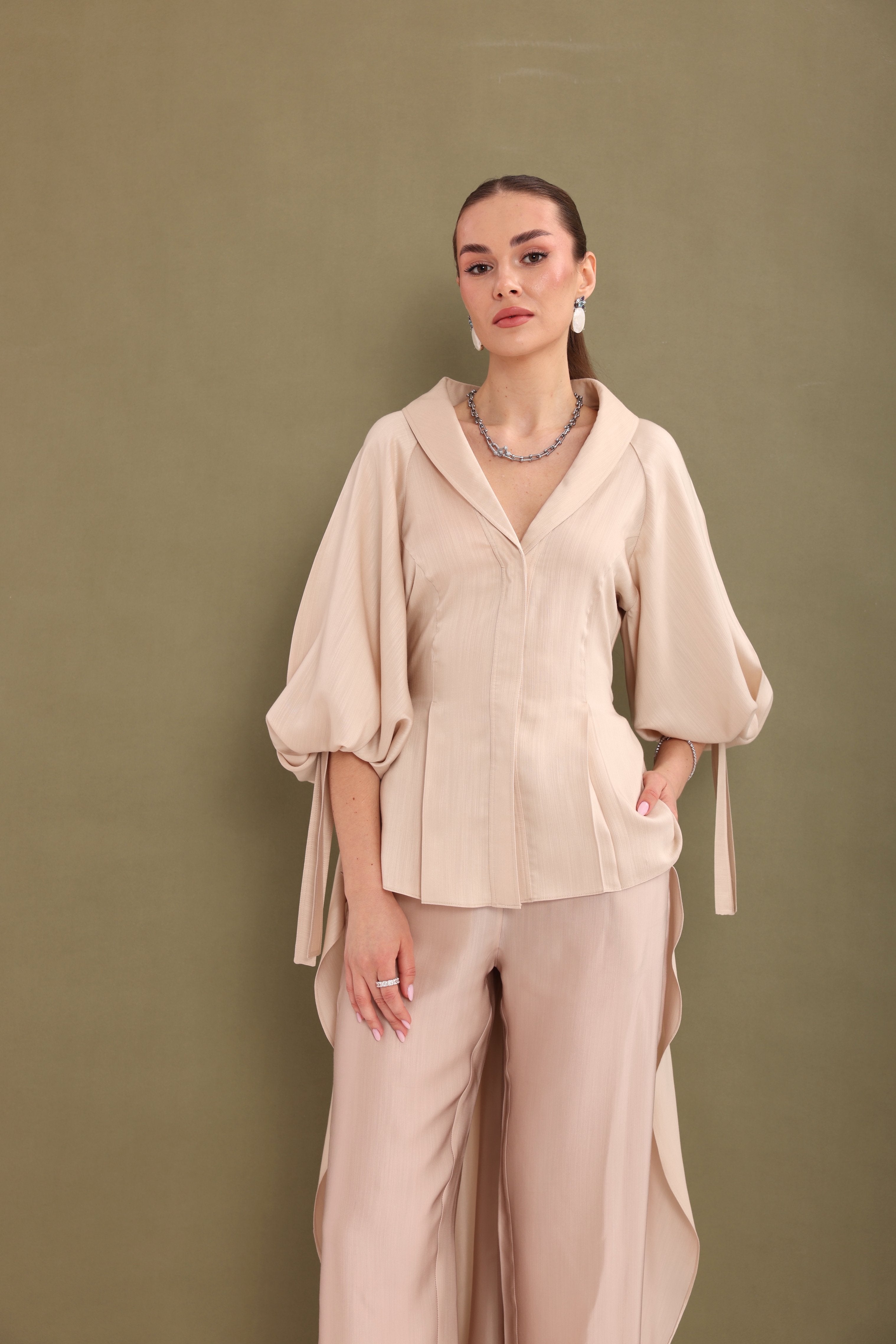 Beige Draped-Back Top-2
