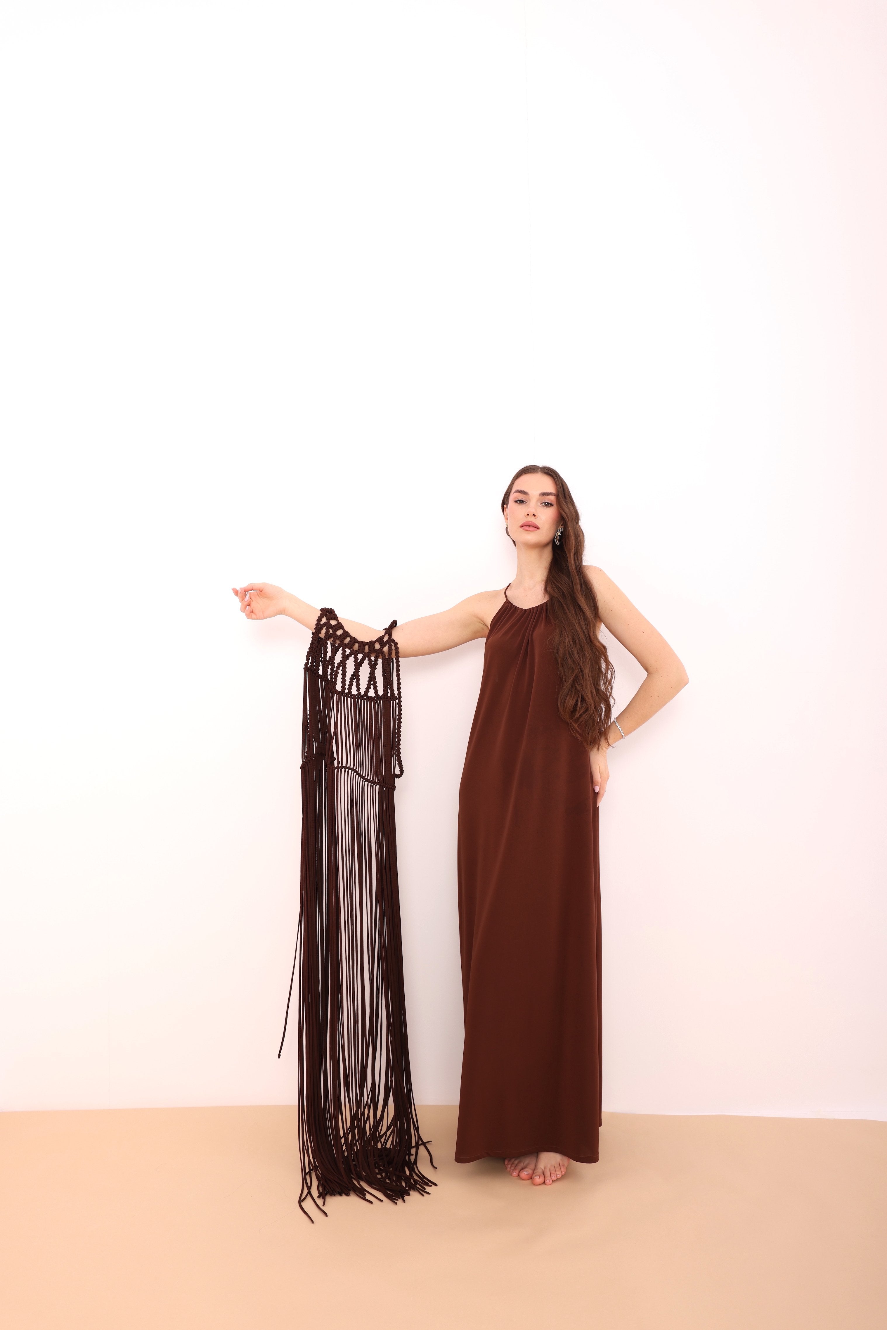 Chocolate Fringed Macramé Top-3