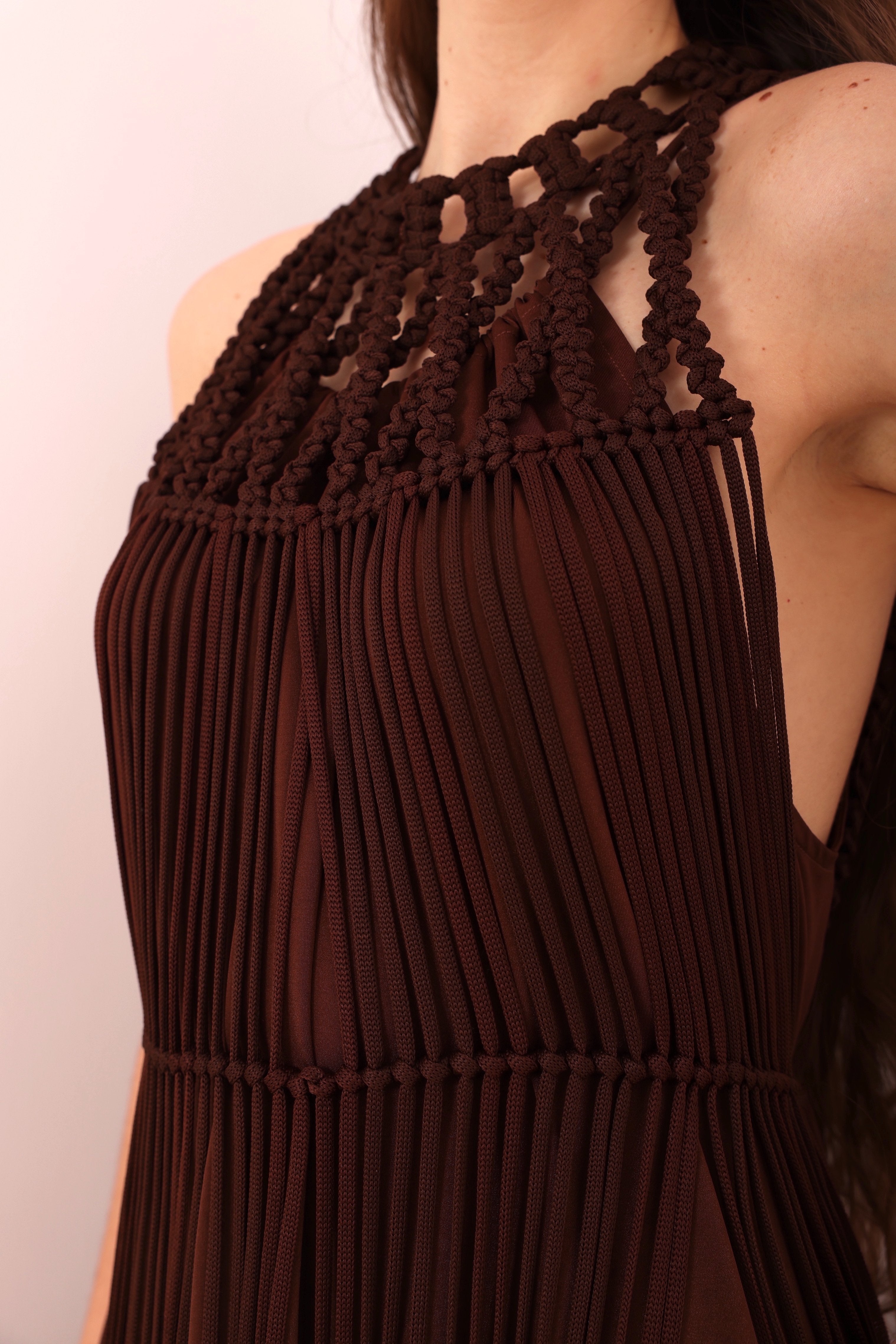 Chocolate Fringed Macramé Top-6