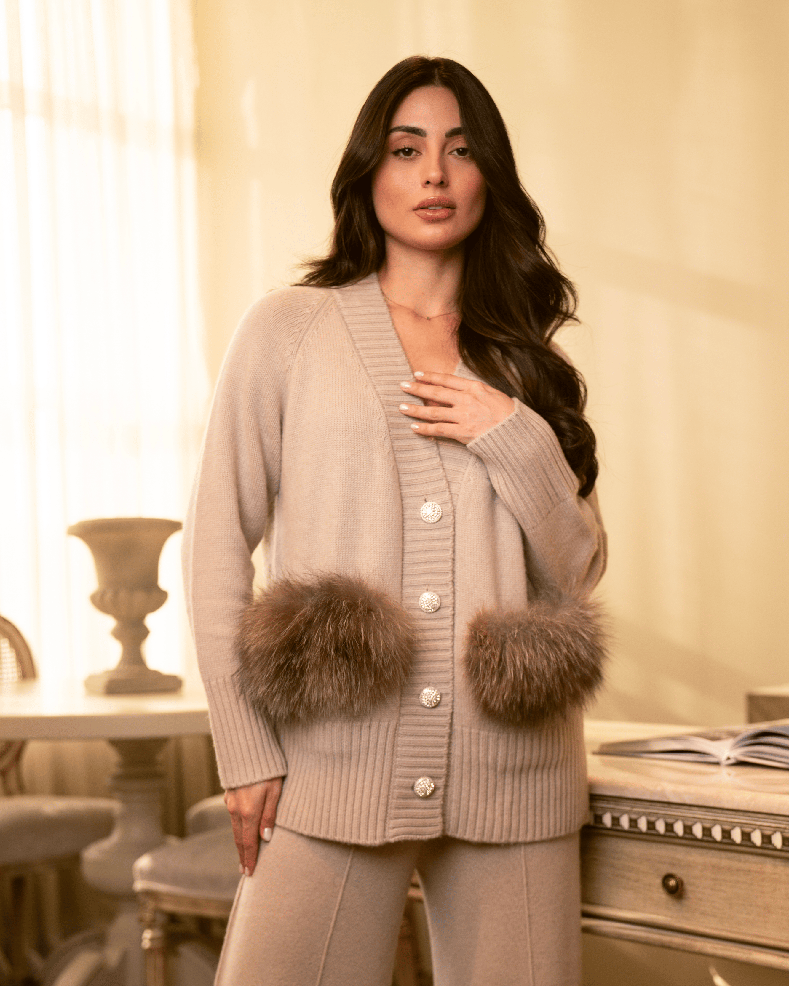 Camel Cashmere Jacket & Wide-Leg Pants Set-2