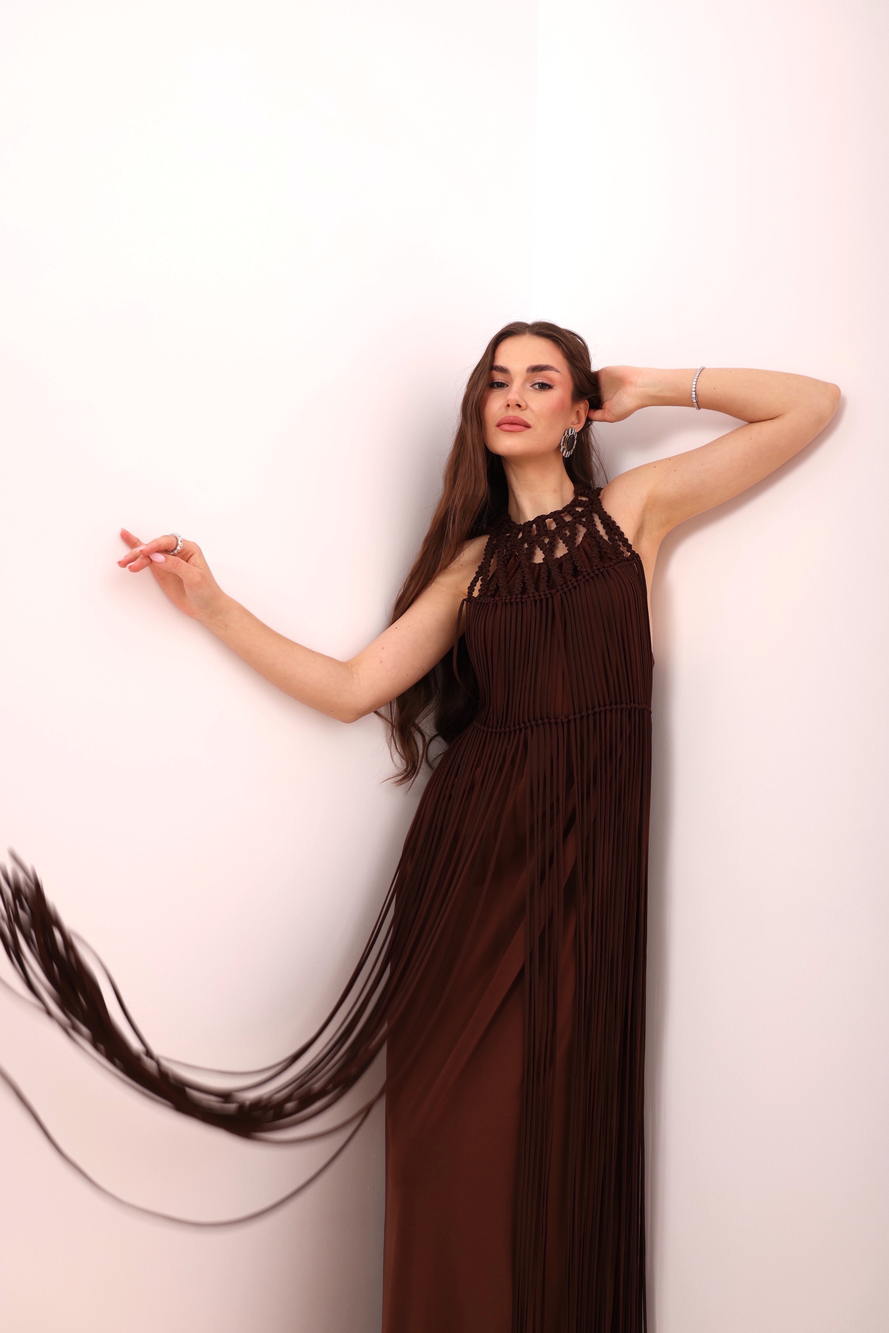 Chocolate Fringed Macramé Top-5