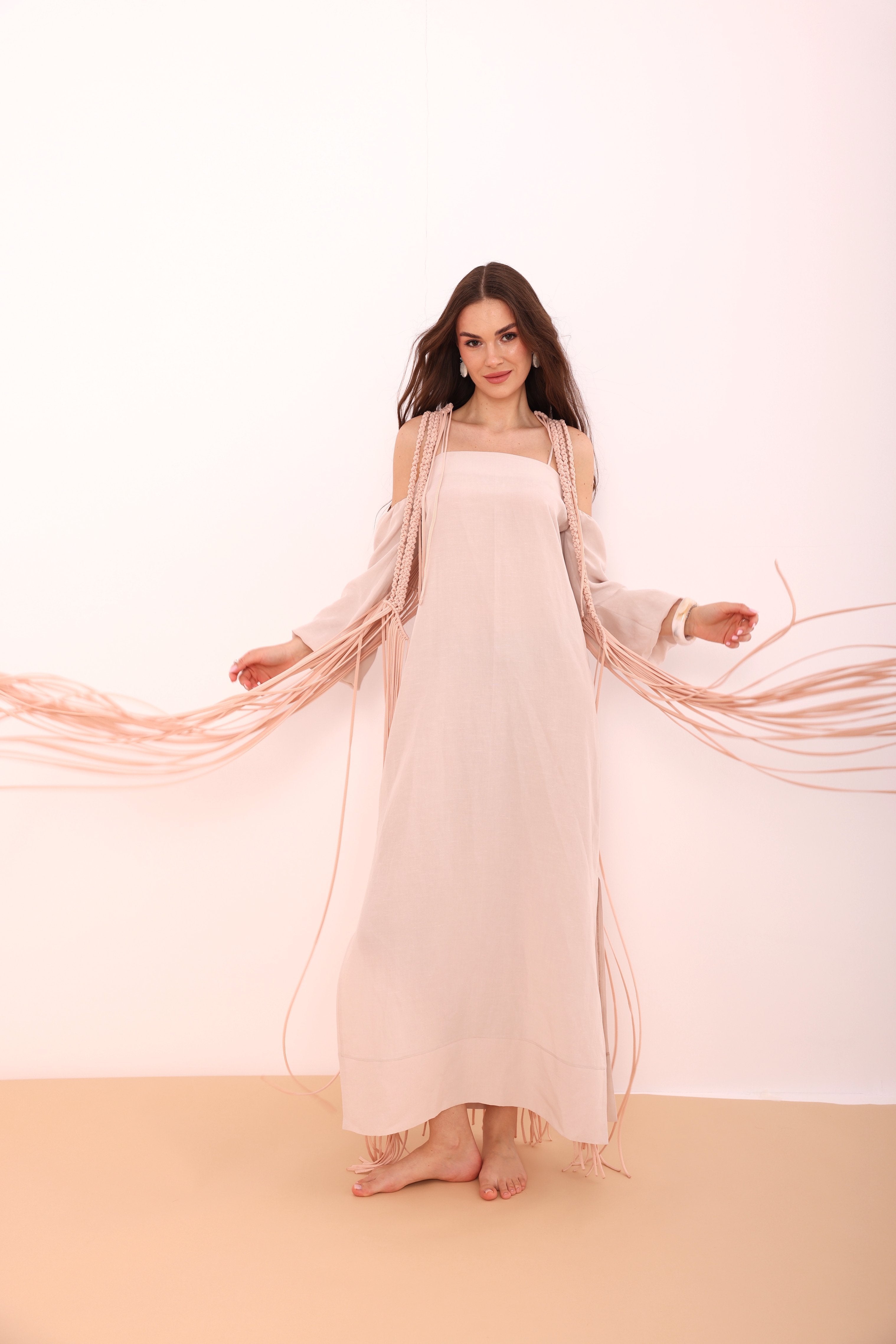 Blush Fringed Macramé Top-8