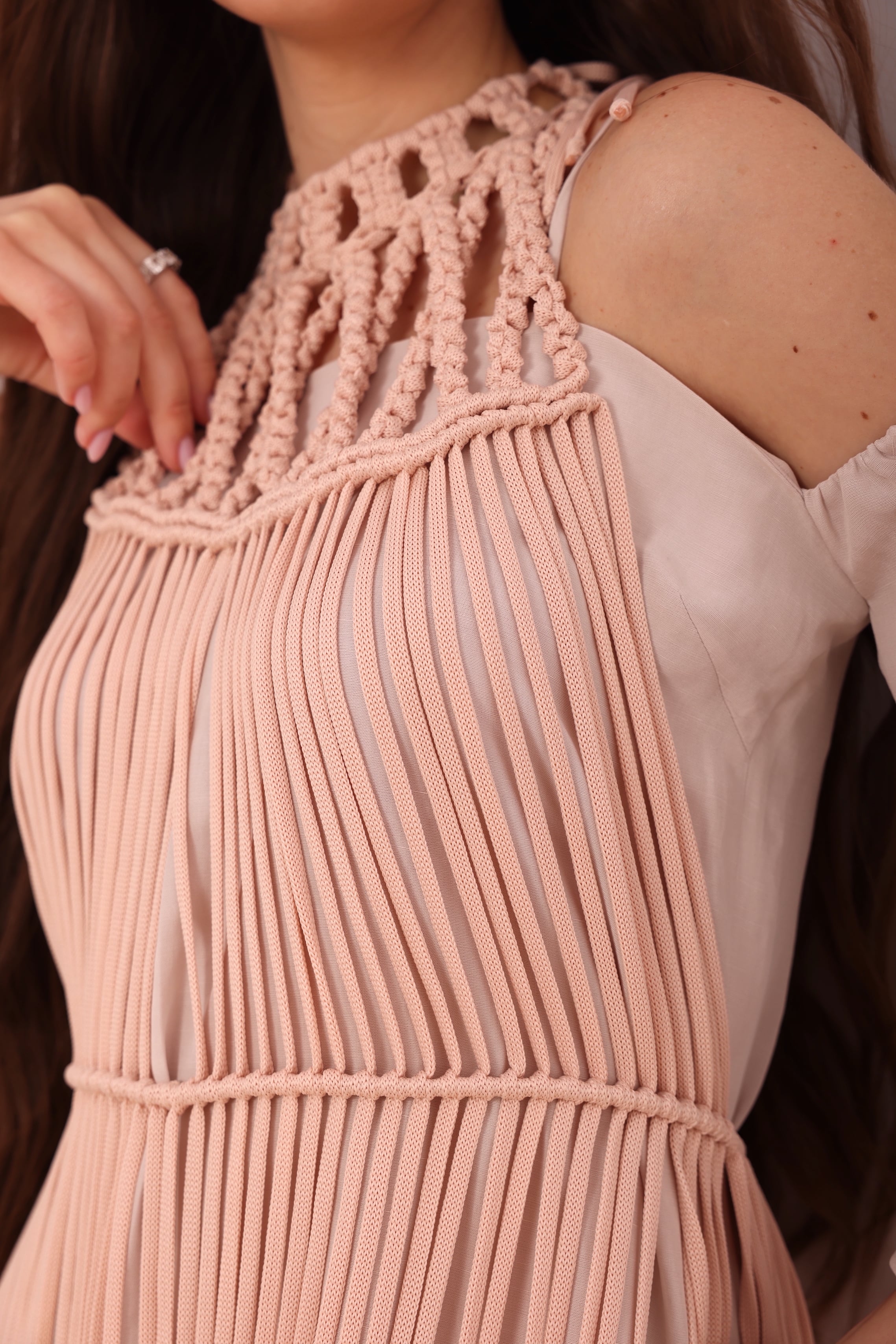 Blush Fringed Macramé Top-6