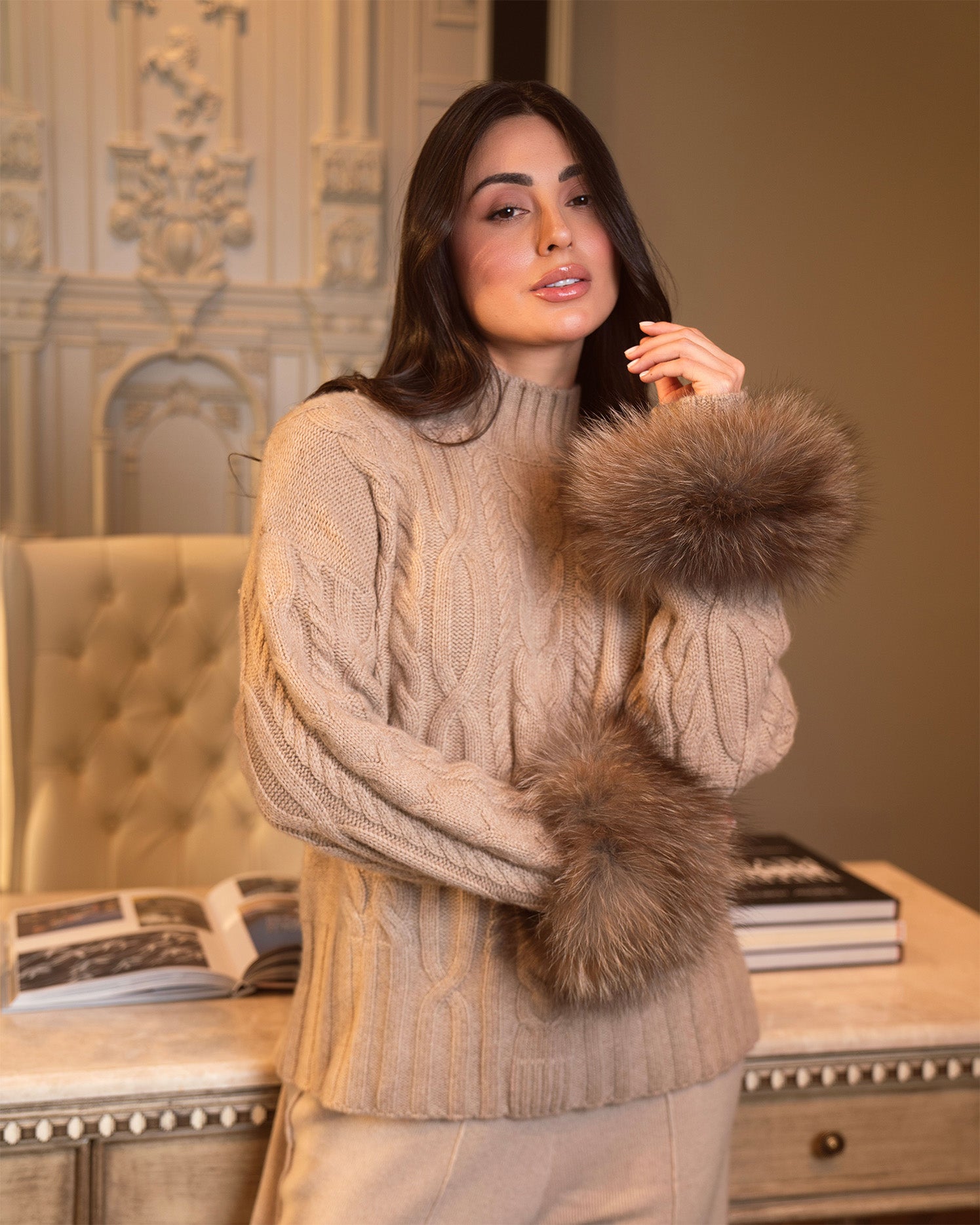 Camel Cashmere Two-Piece Pants Set-2