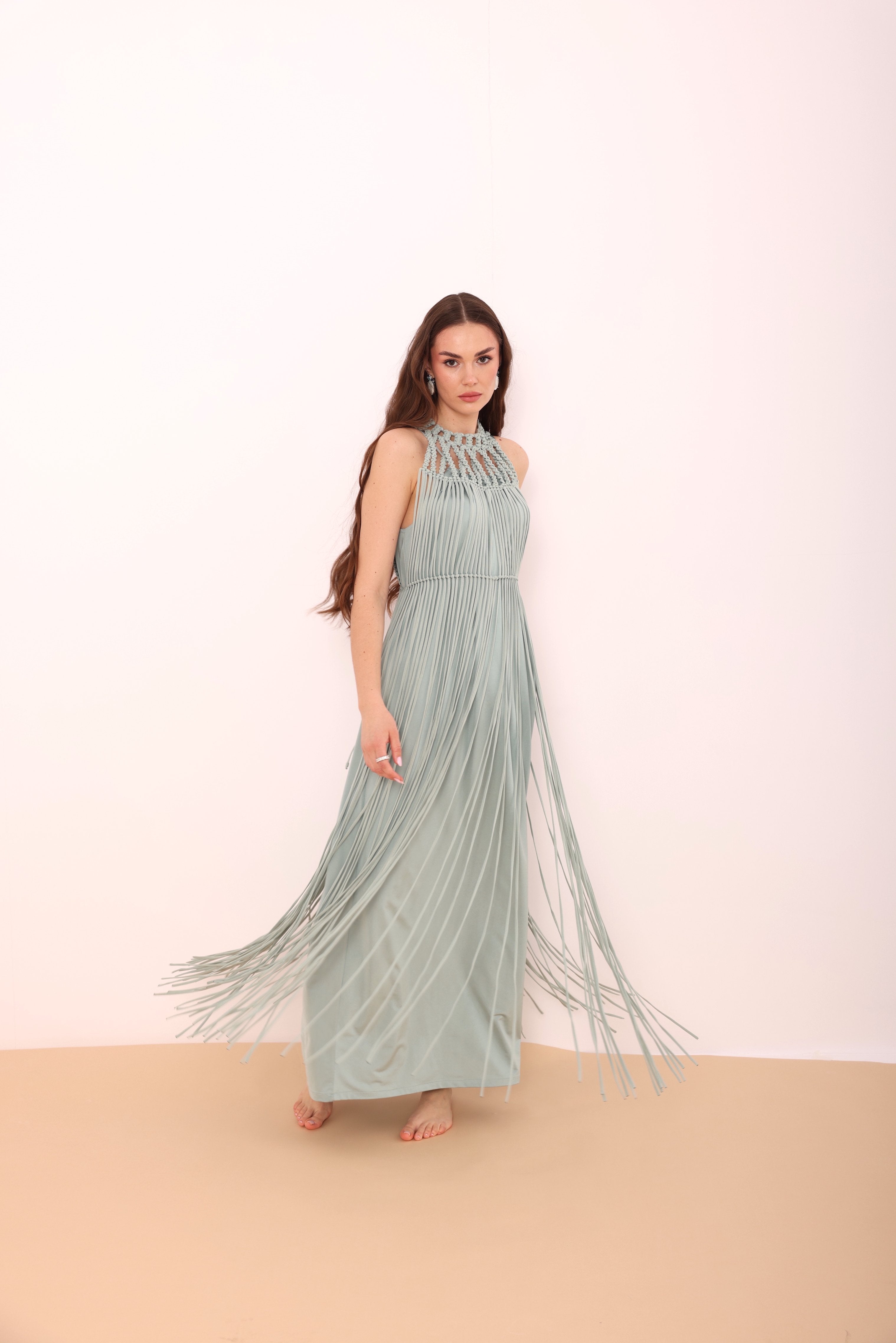 Aqua Fringed Macramé Top-3