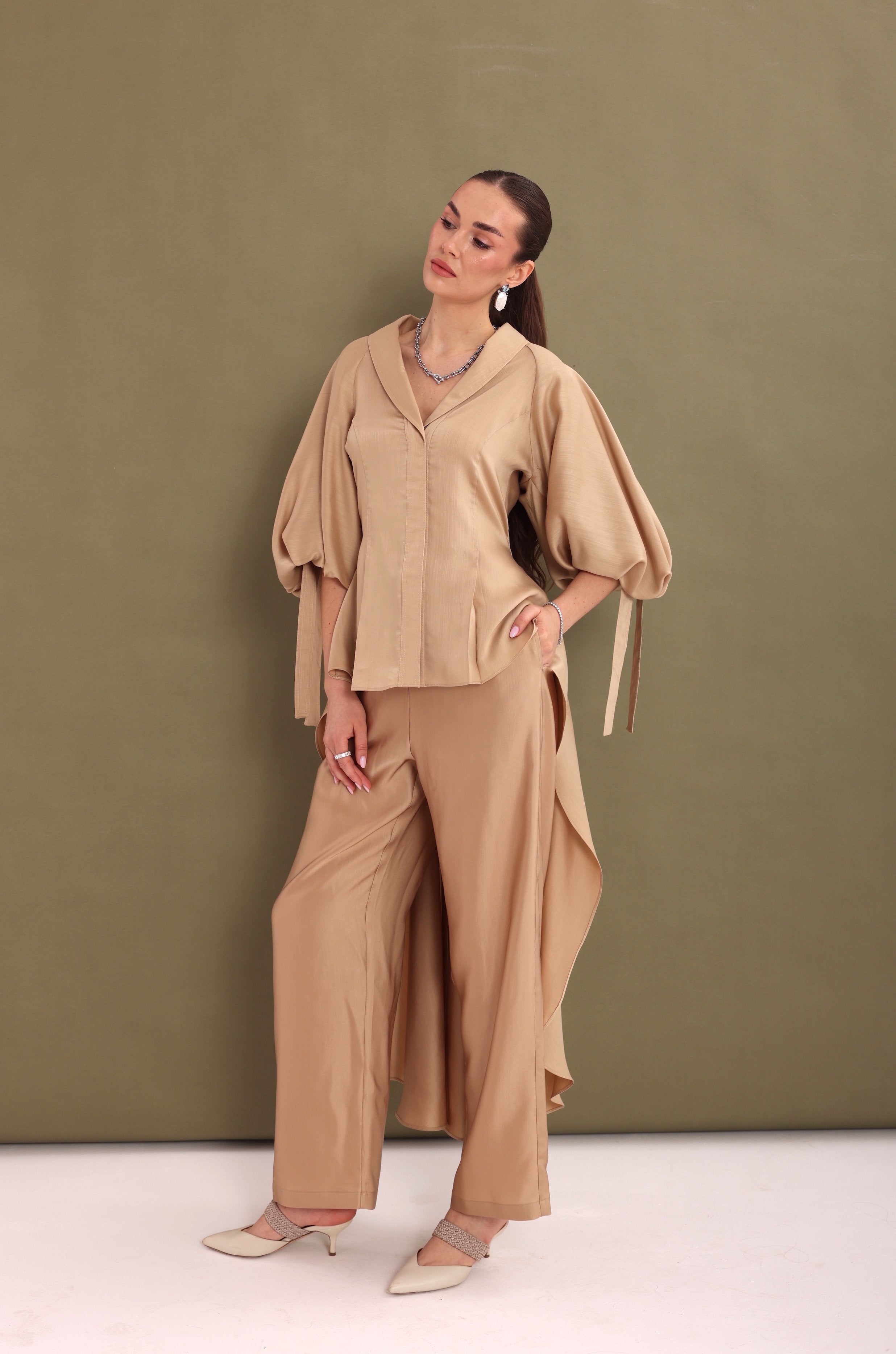 Golden Tan Draped-Back Top-4