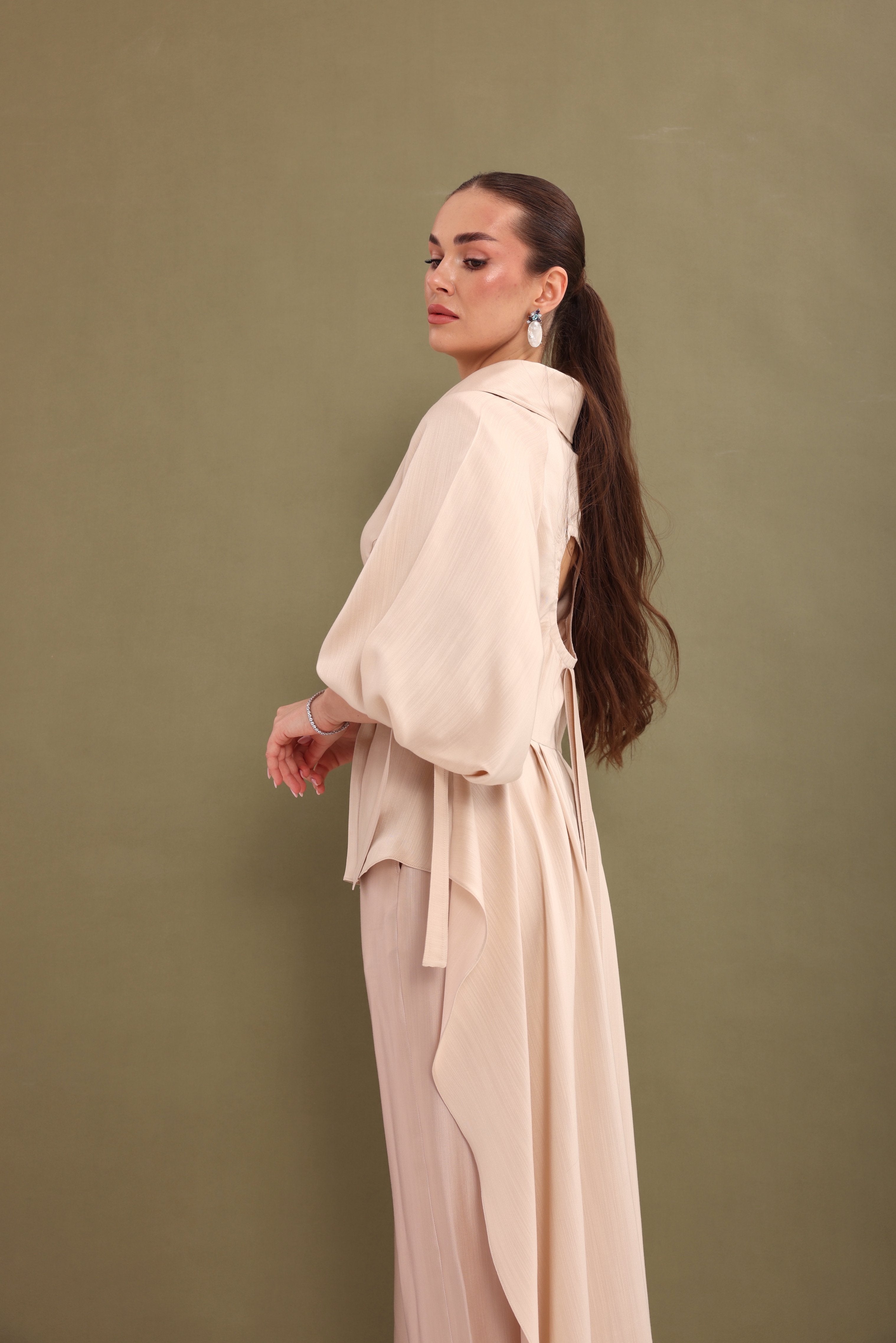 Beige Draped-Back Top-5