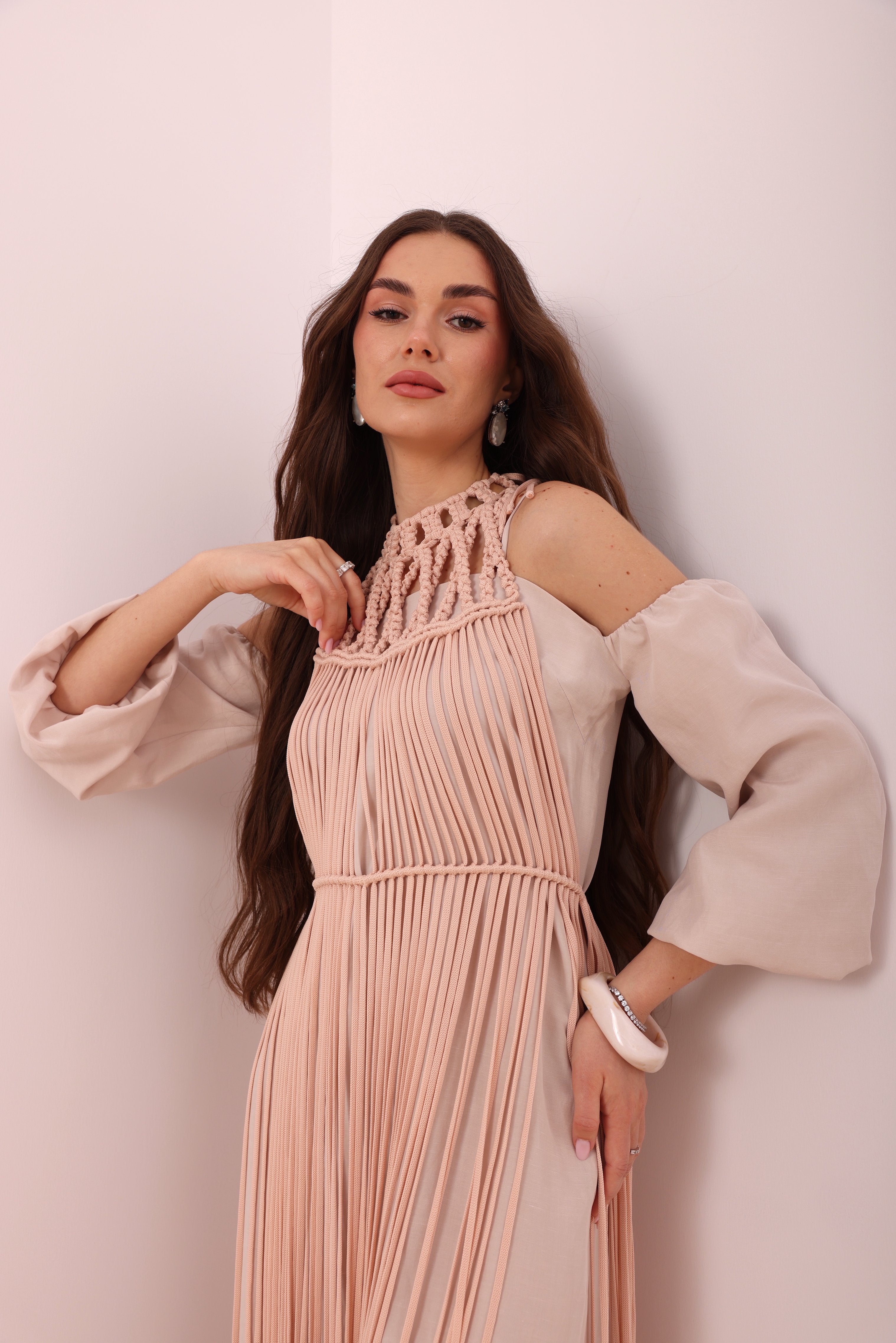 Blush Fringed Macramé Top-2
