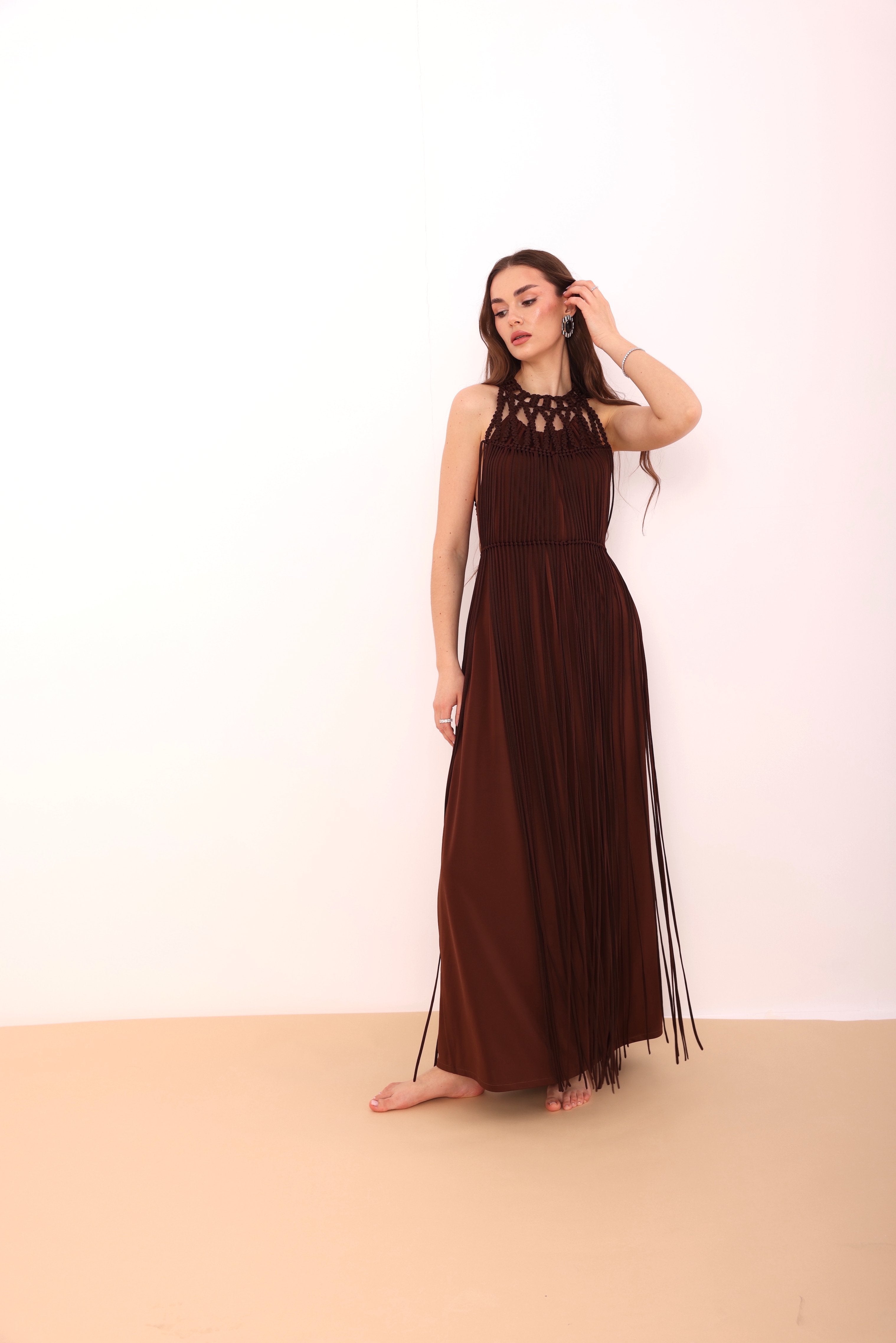 Chocolate Fringed Macramé Top-4