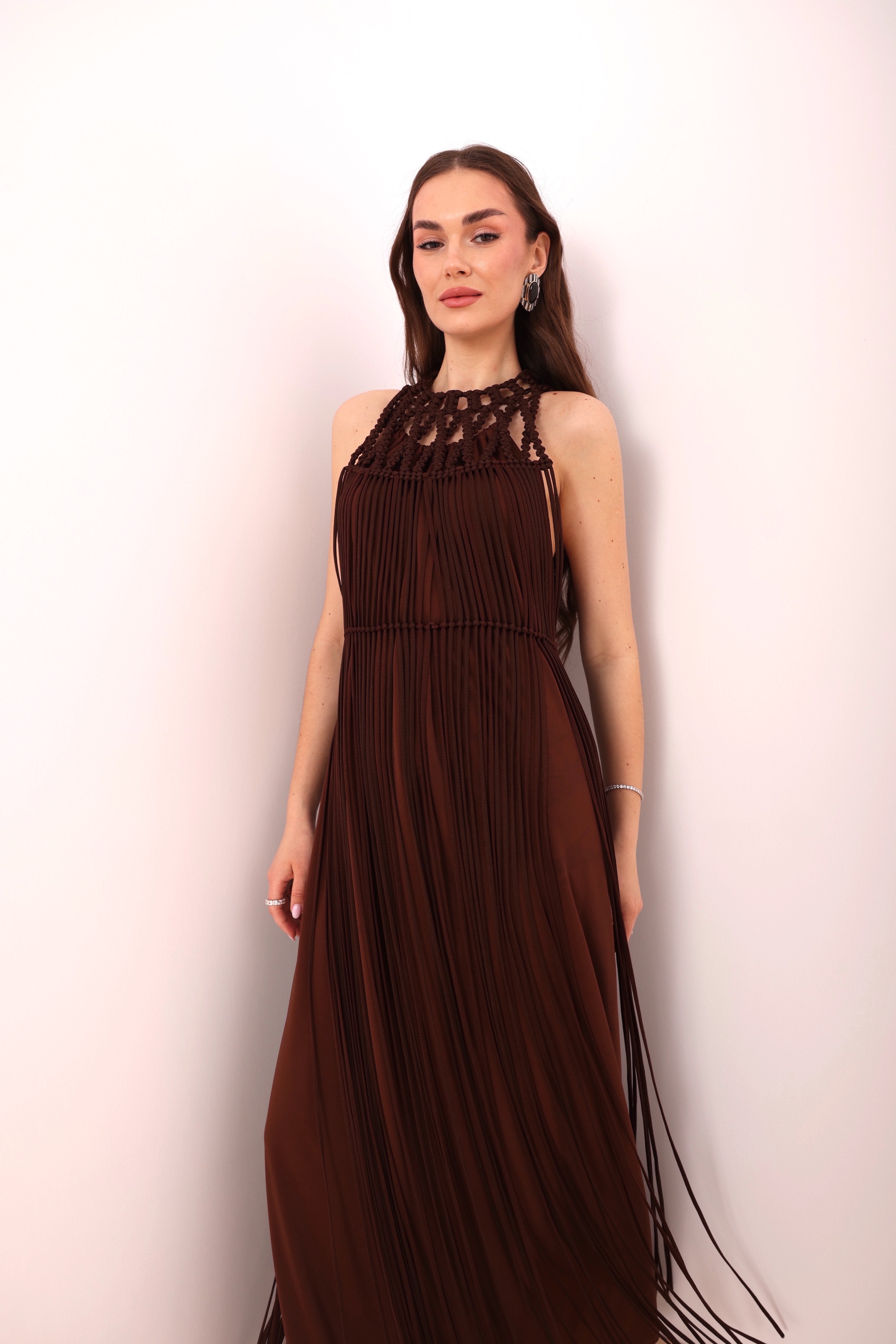 Chocolate Fringed Macramé Top-2