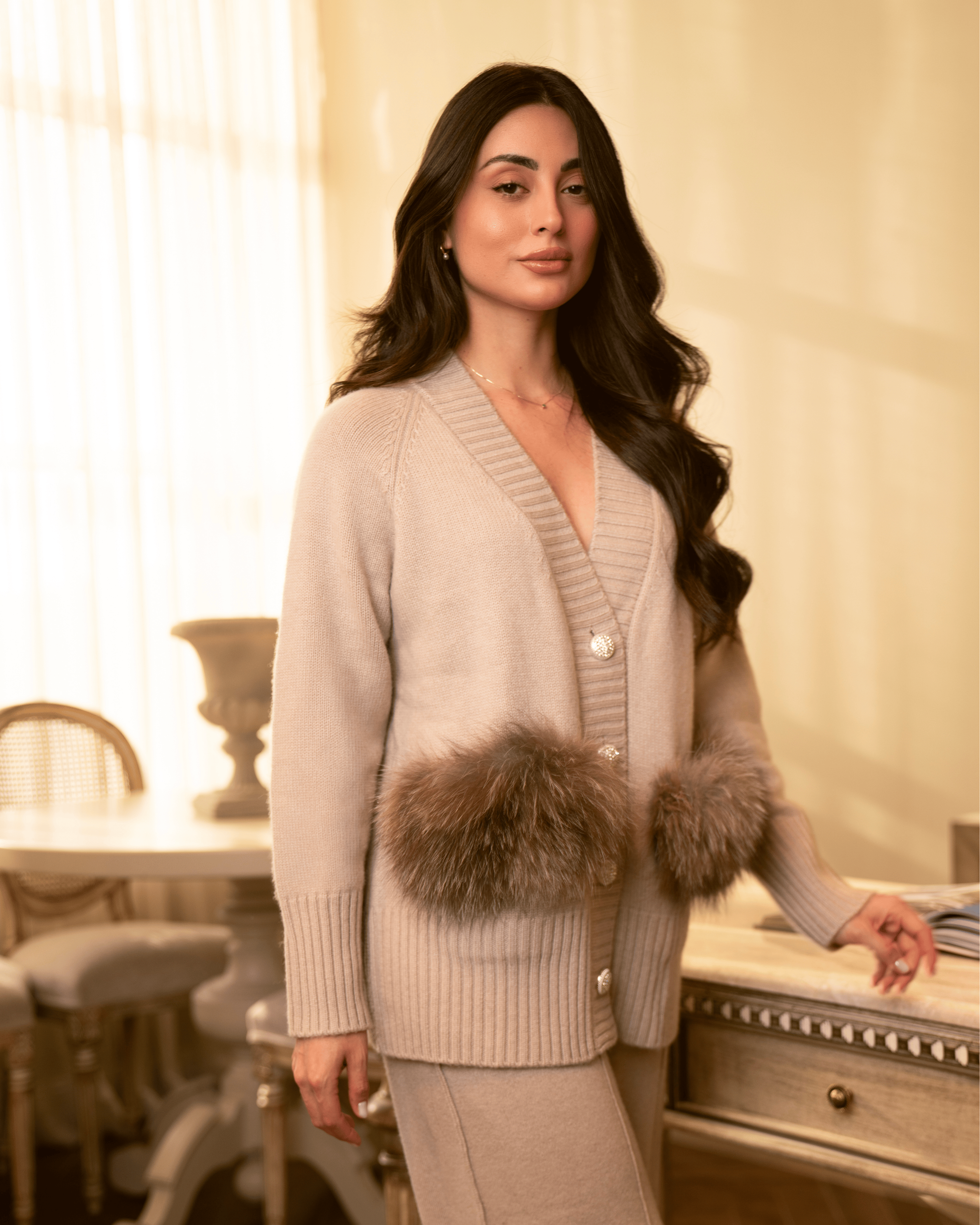 Camel Cashmere Jacket & Wide-Leg Pants Set-4